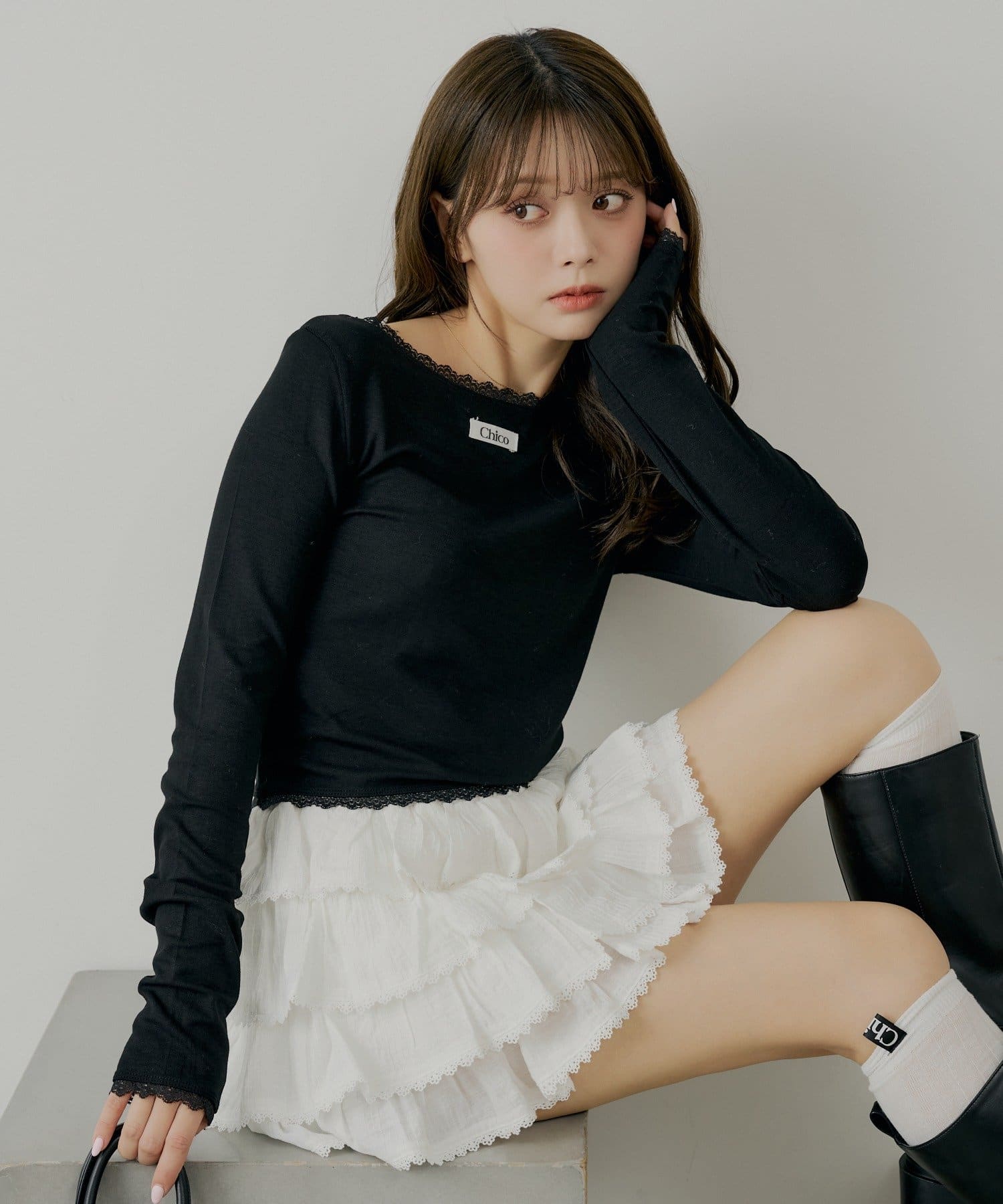 Chico(チコ) 前後2wayレースギャザーロンT