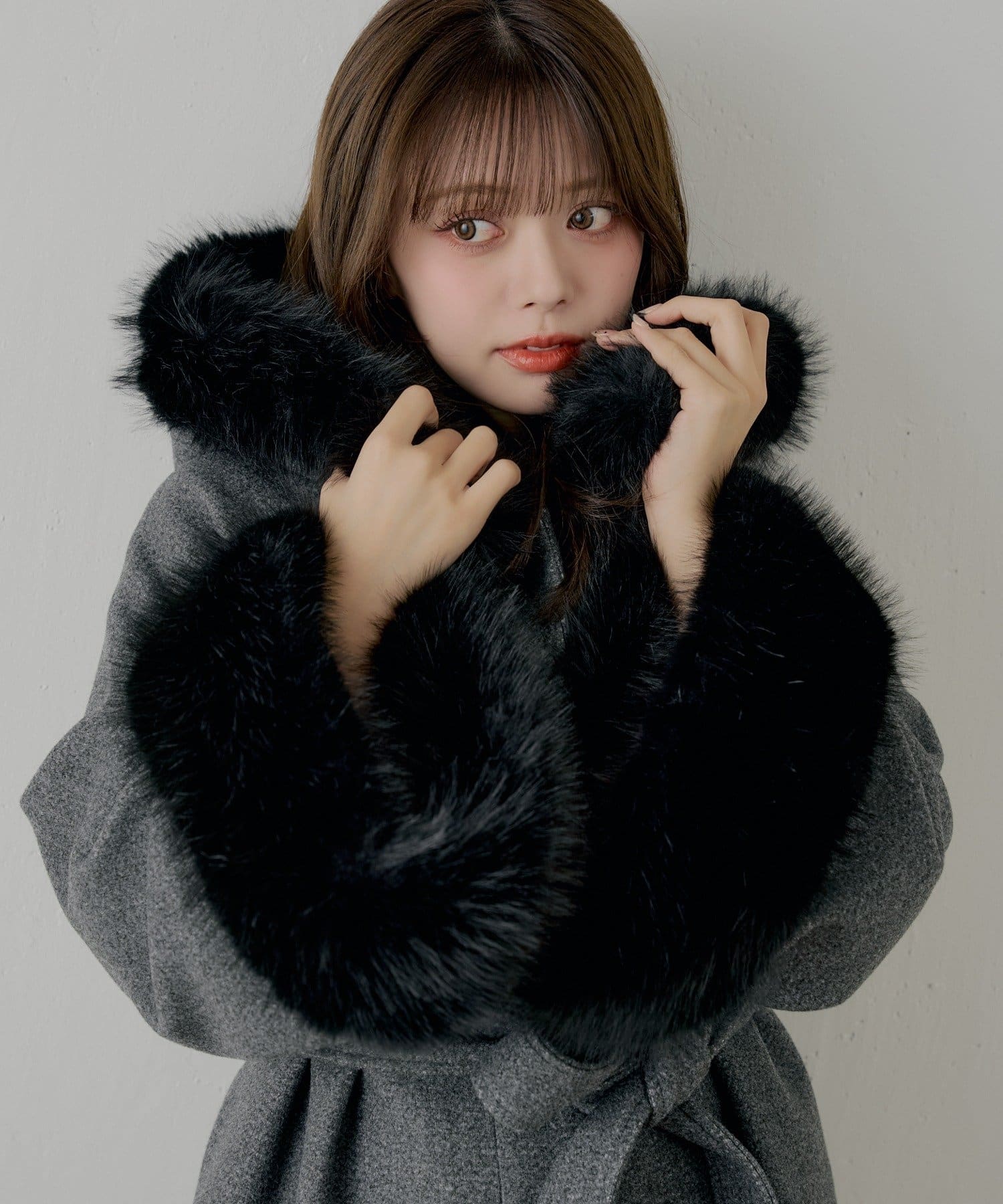 Chico(チコ) ファー付きフード襟マルチwayケープコート