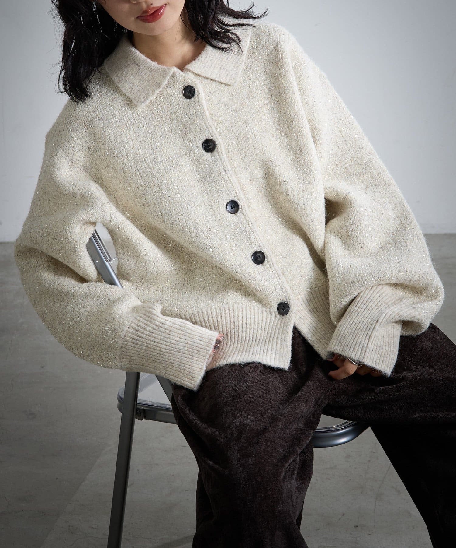 -goocy-(グーシー) スパンコールポロカーディガン