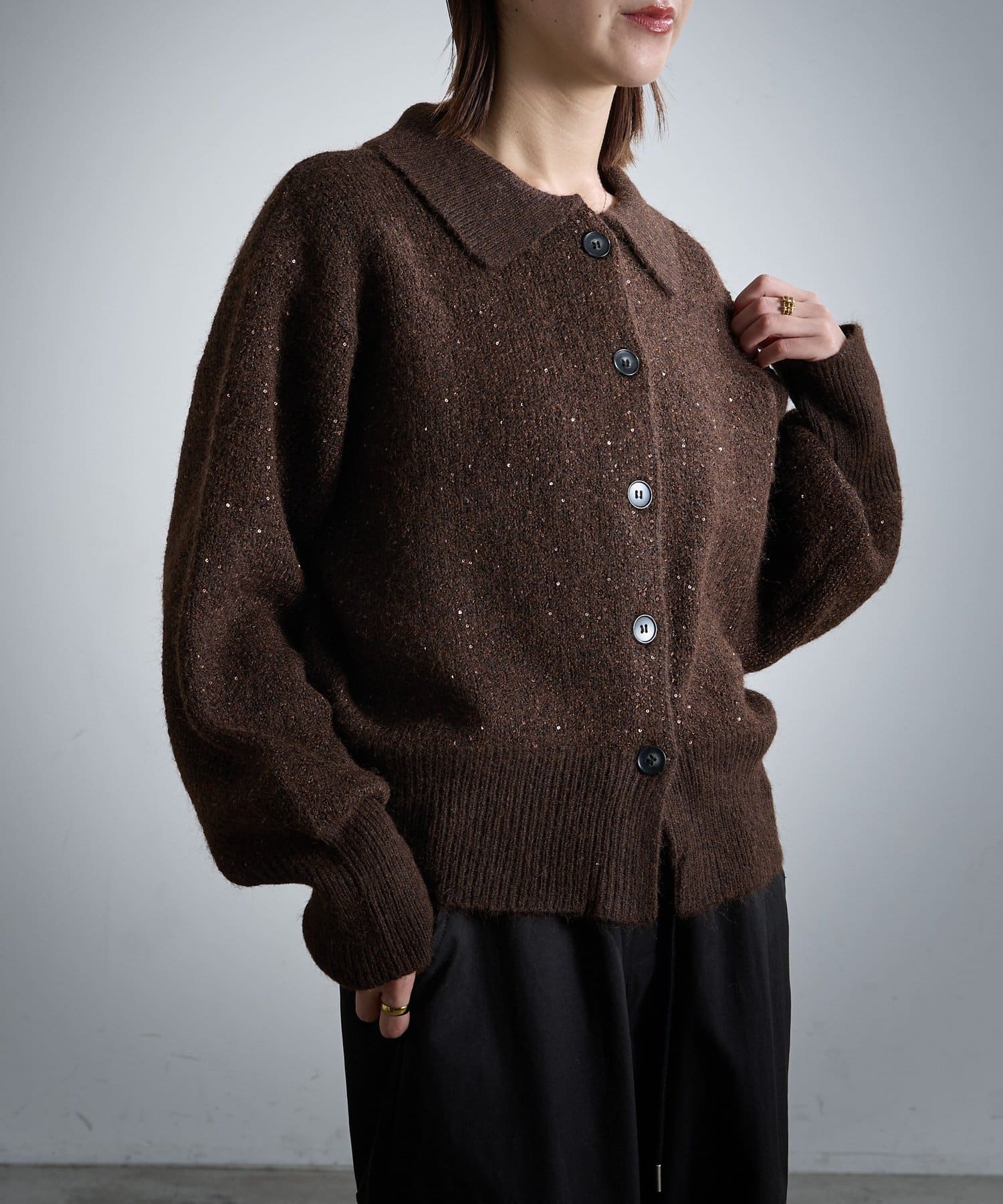 -goocy-(グーシー) スパンコールポロカーディガン