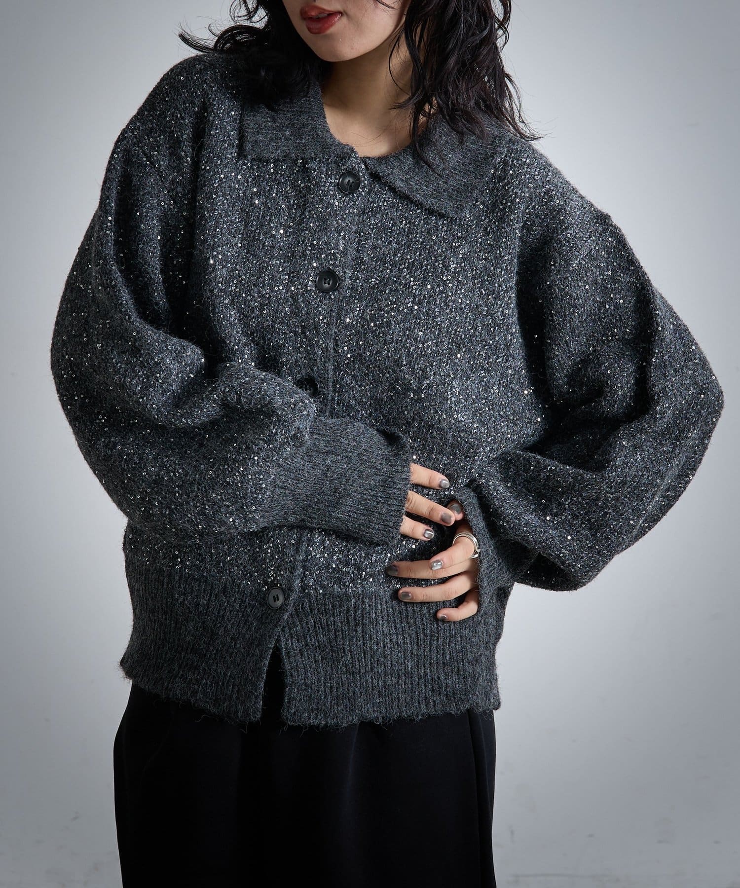 -goocy-(グーシー) スパンコールポロカーディガン