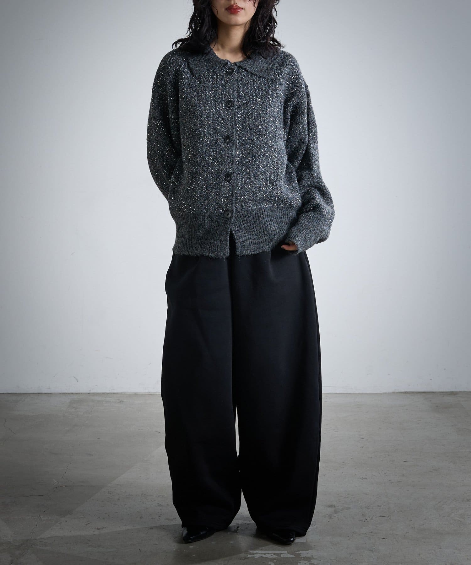 -goocy-(グーシー) スパンコールポロカーディガン