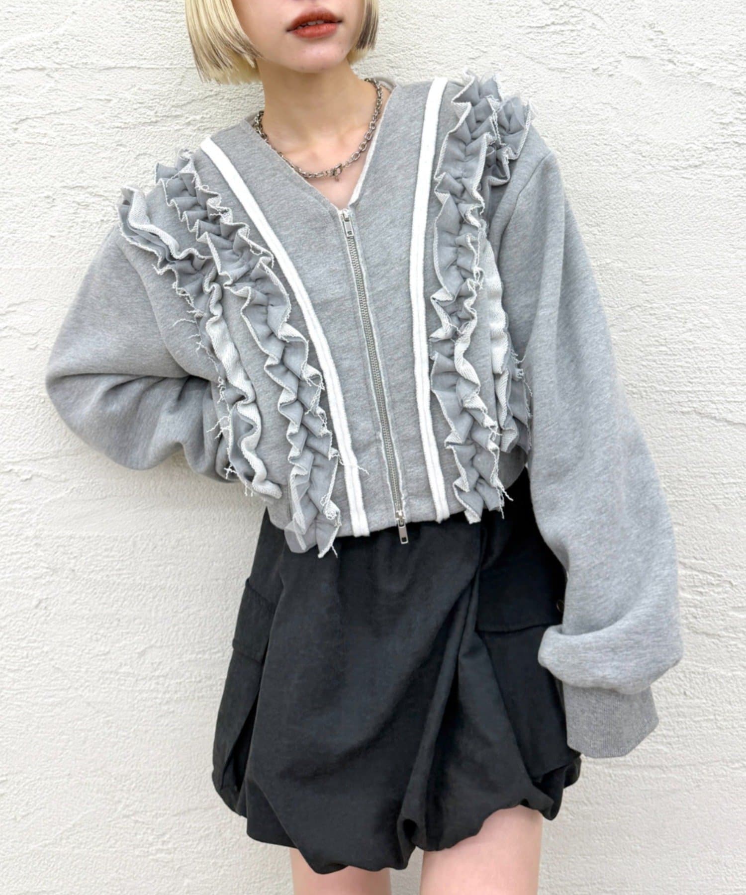 w closet(ダブルクローゼット) 【裏起毛になって再登場！】Wジップフリル起毛スウェット