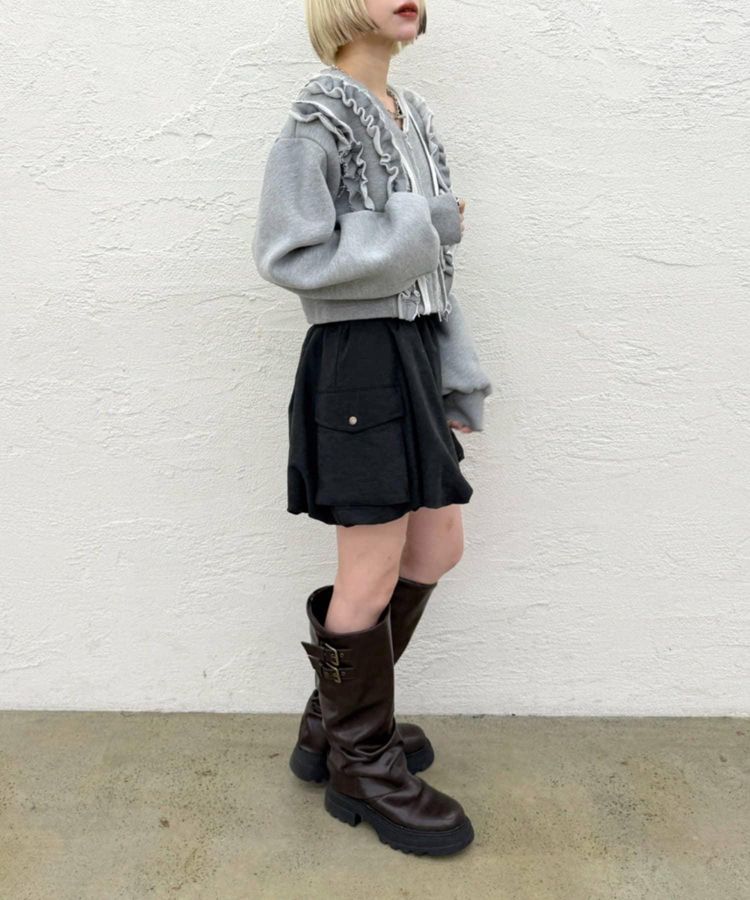 w closet(ダブルクローゼット) 【裏起毛になって再登場！】Wジップフリル起毛スウェット