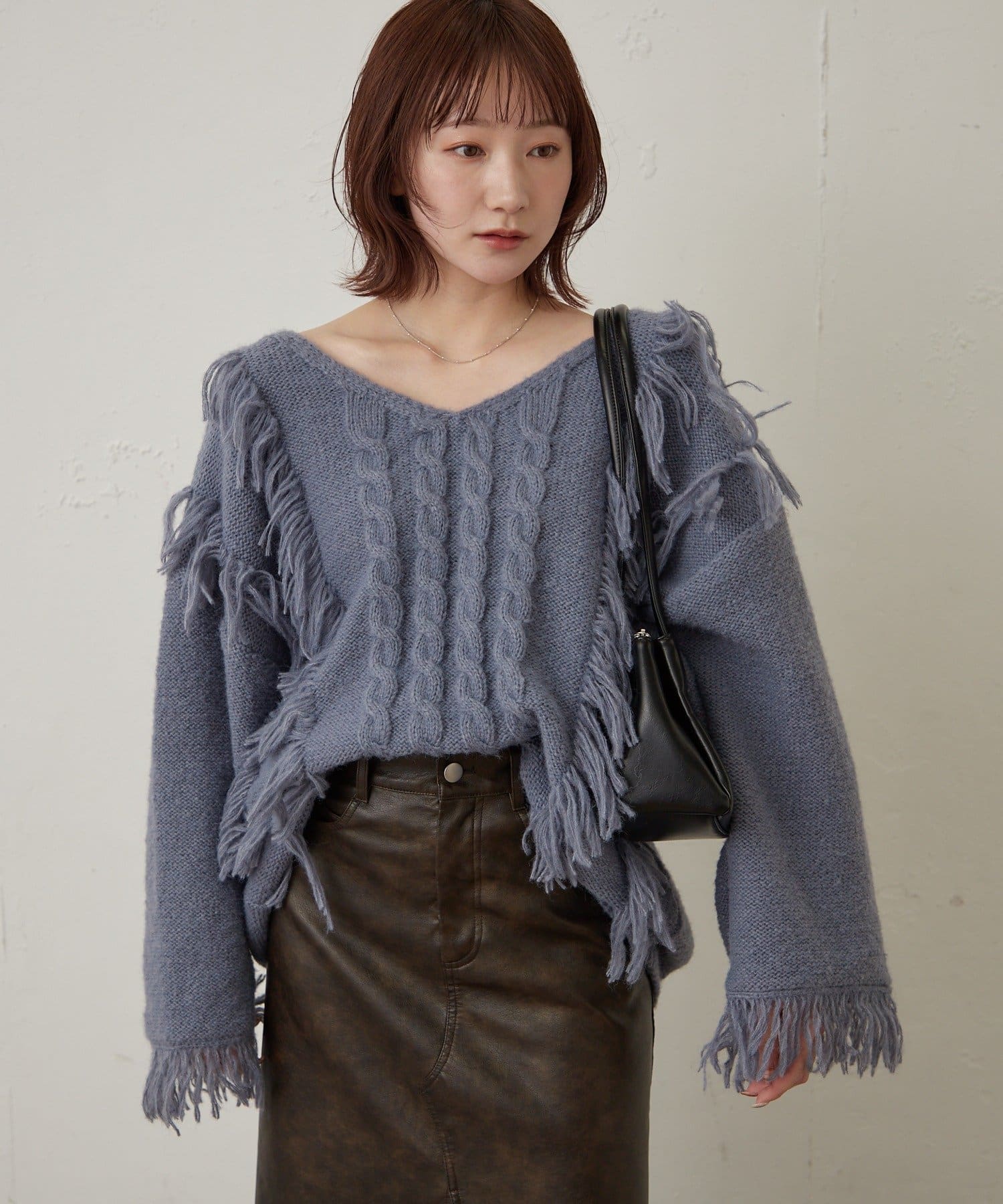 mline(エムライン) [mline]【前後2WAY】フリンジＶニット