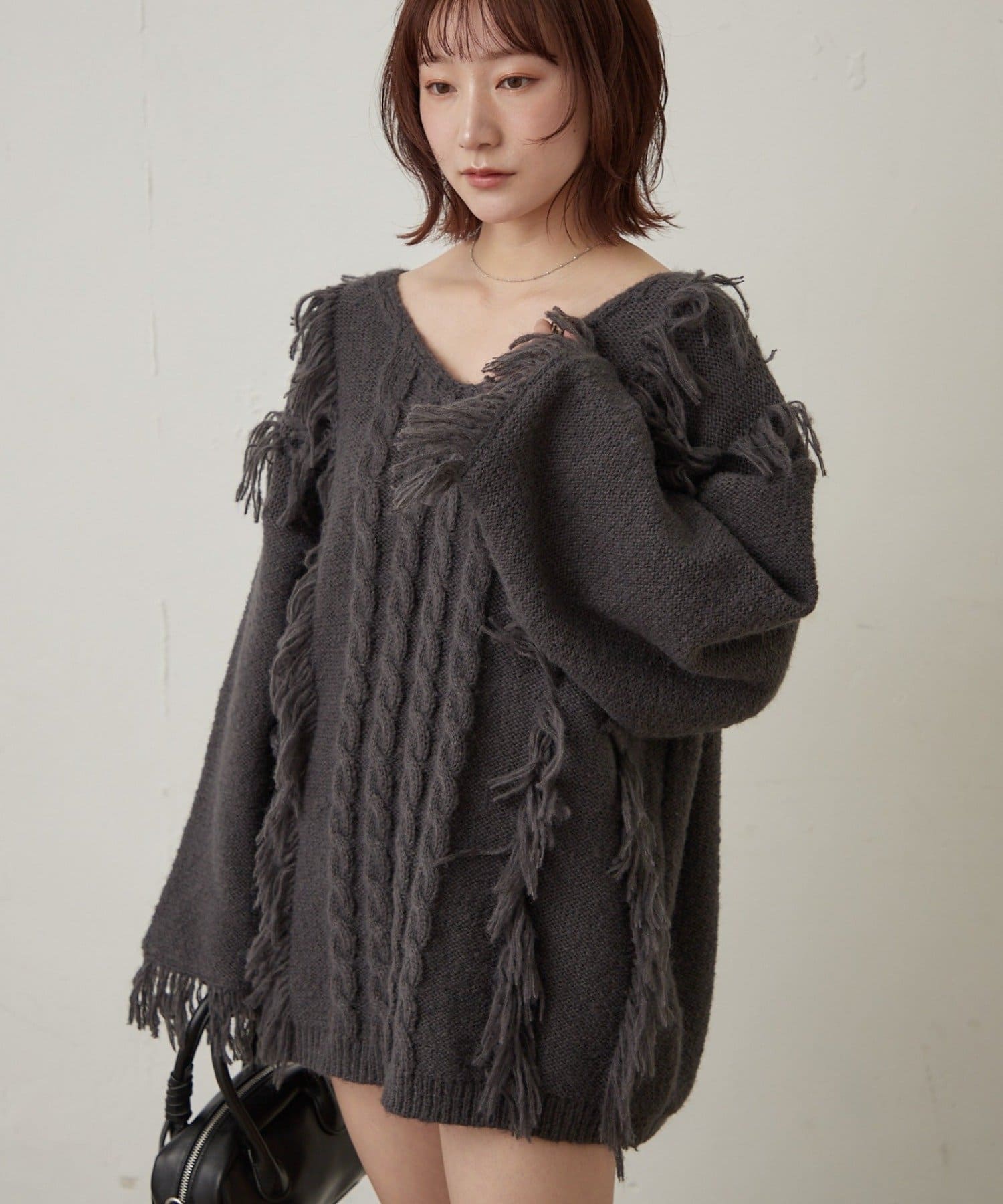 mline(エムライン) [mline]【前後2WAY】フリンジＶニット