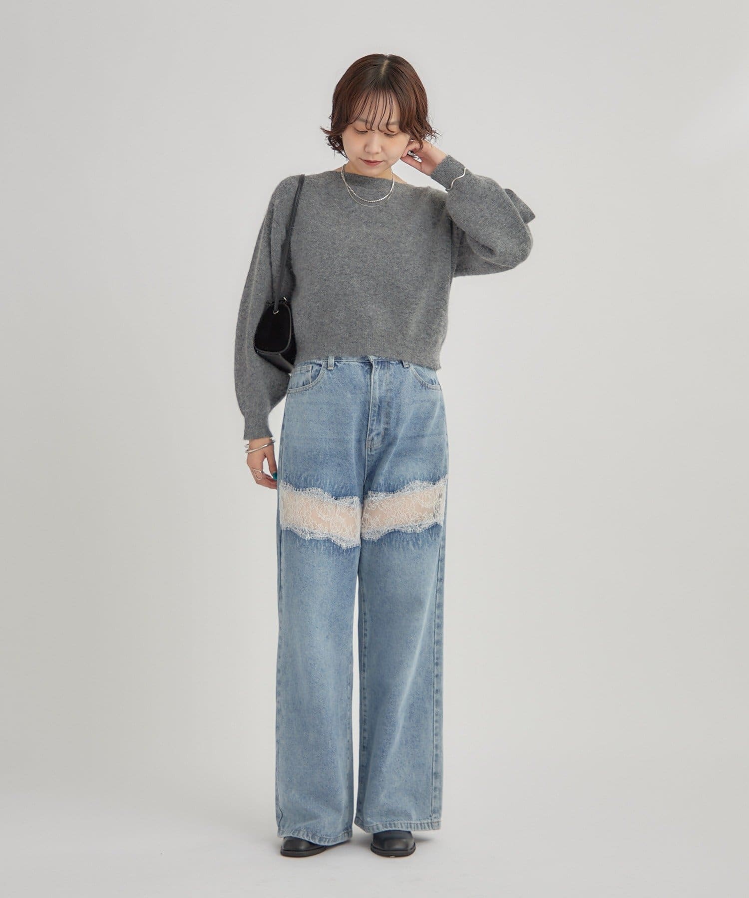 mystic(ミスティック) 【大きめのリボンで一枚で映える◎/リボンは取り外し可】リボン付きニットプルオーバー