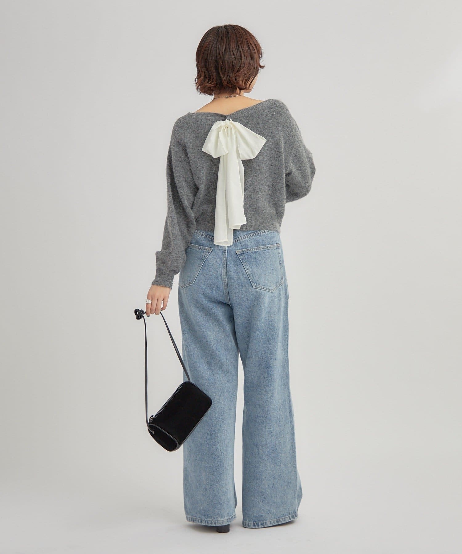 mystic(ミスティック) 【大きめのリボンで一枚で映える◎/リボンは取り外し可】リボン付きニットプルオーバー