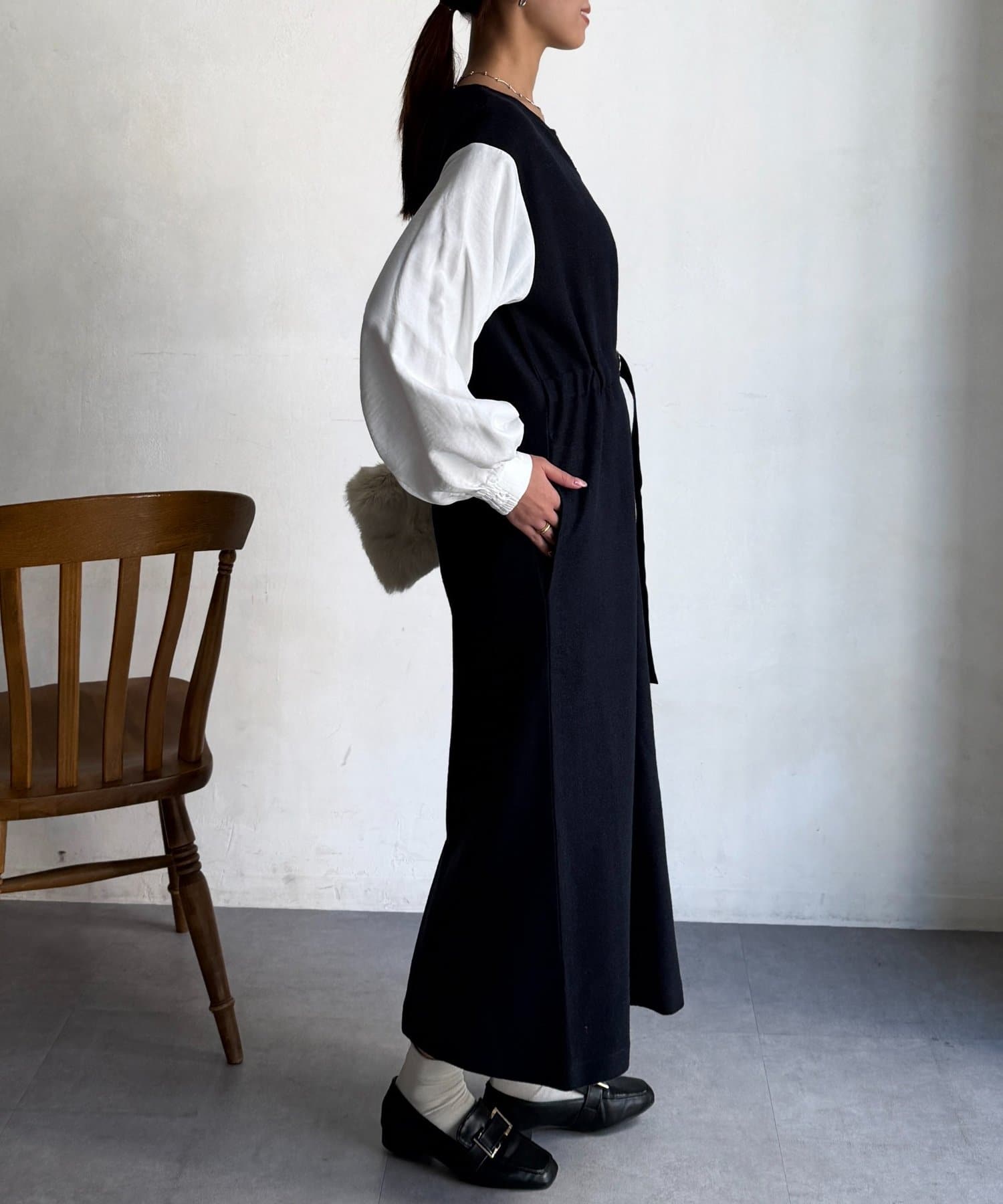 Chez toi(シェトワ) 袖切替えメルトンワンピース