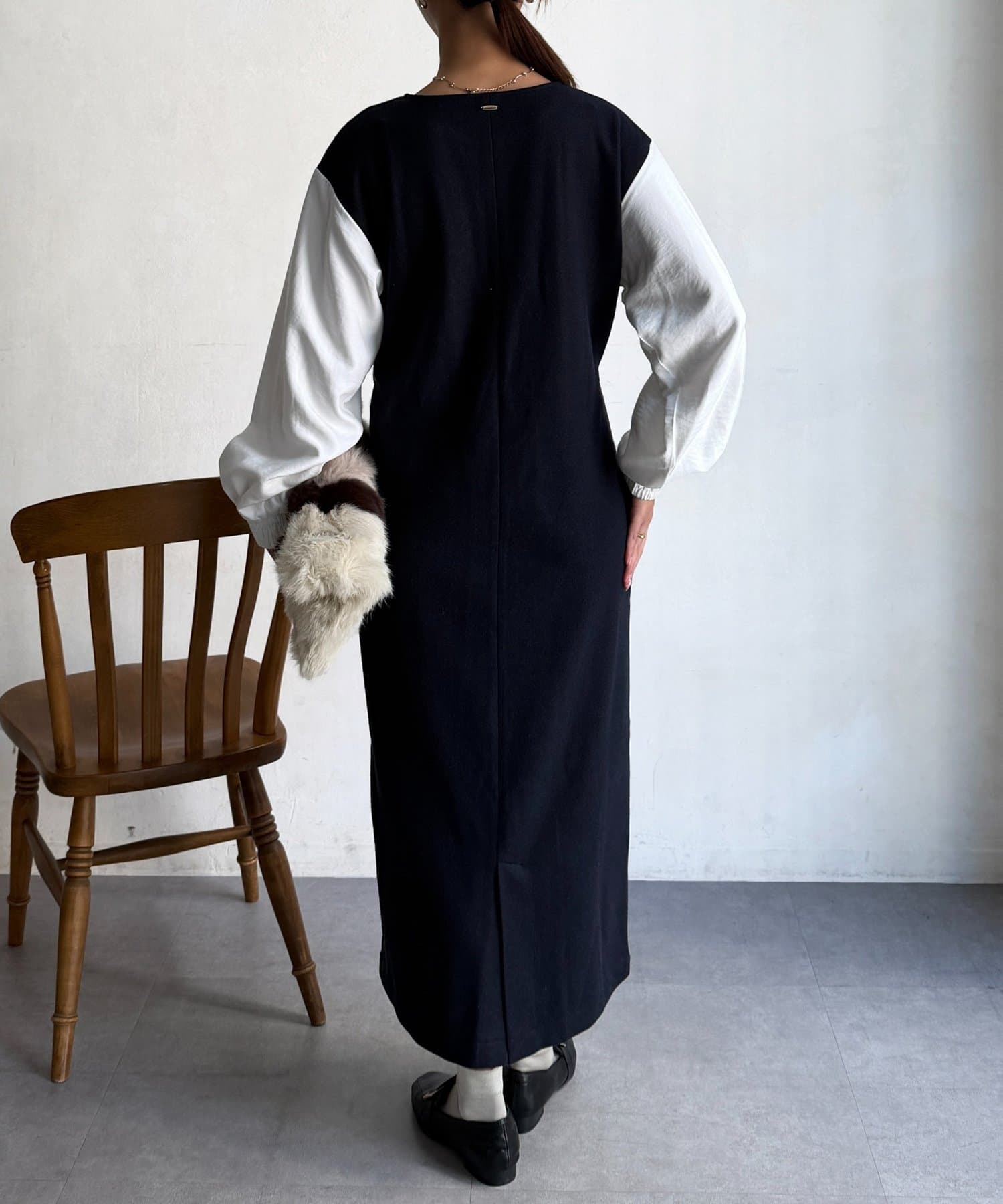 Chez toi(シェトワ) 袖切替えメルトンワンピース