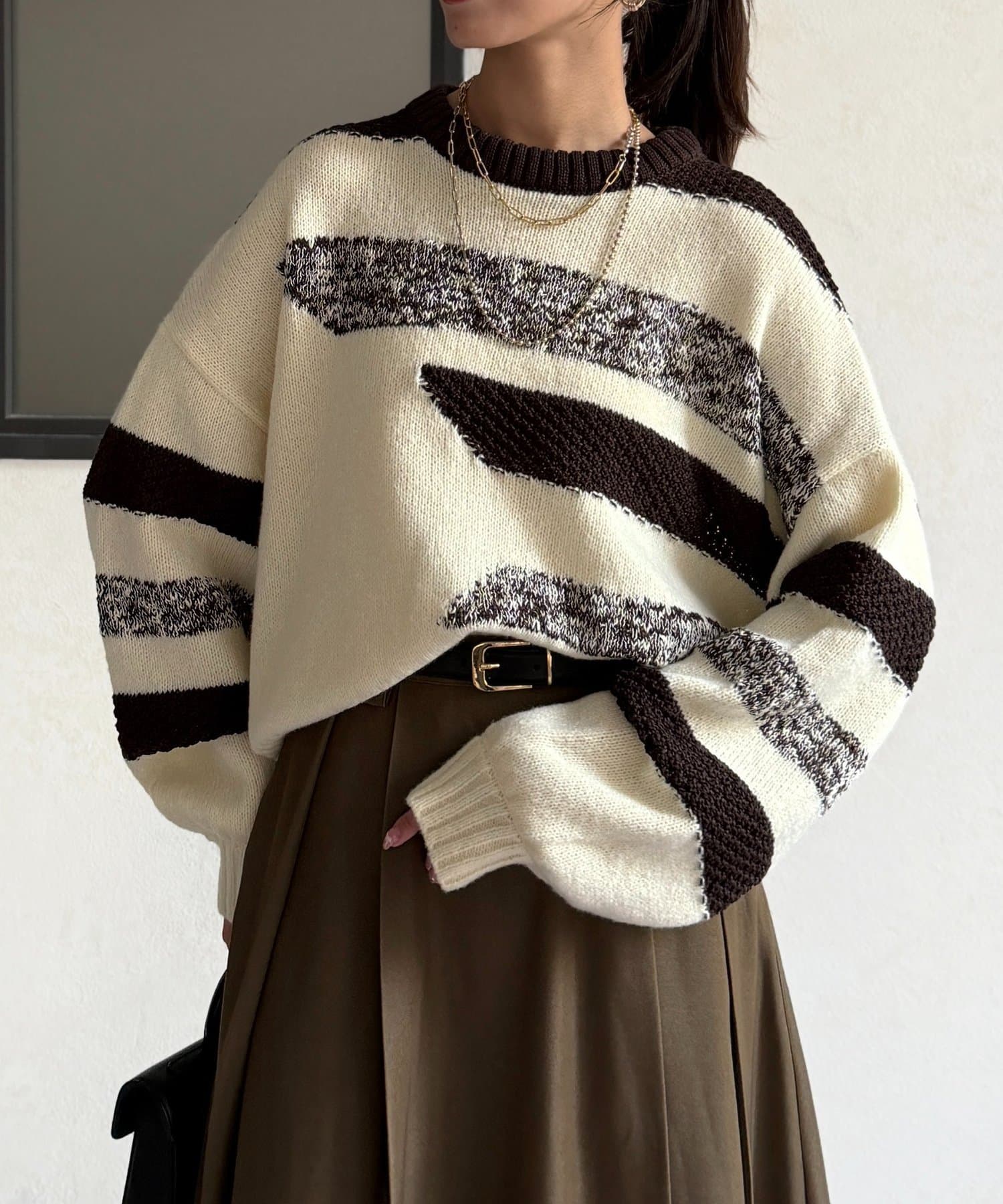 Chez toi(シェトワ) 柄見えボーダーニット