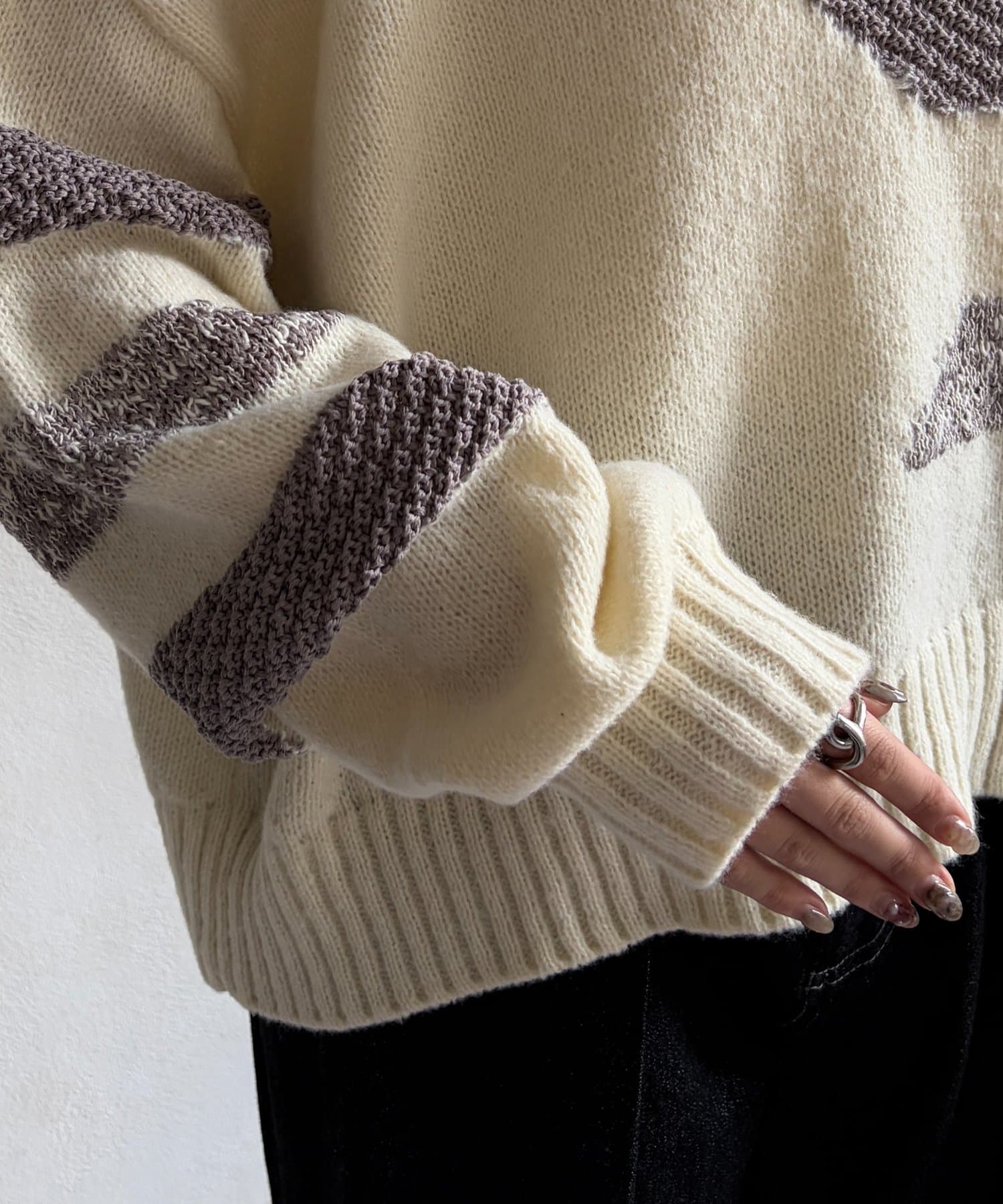 Chez toi(シェトワ) 柄見えボーダーニット