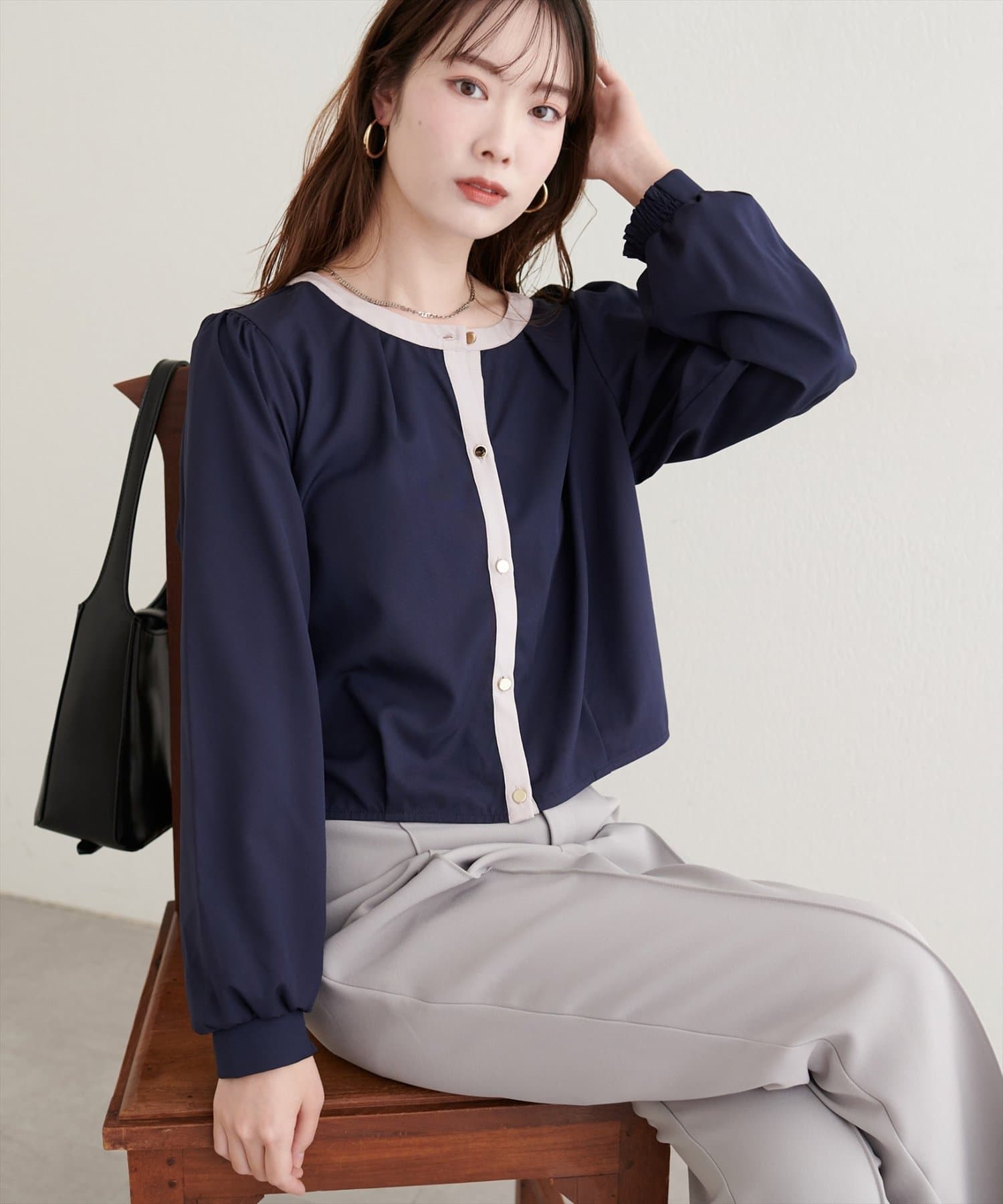 natural couture(ナチュラルクチュール) 【WEB限定】タックヘム羽織ブラウス