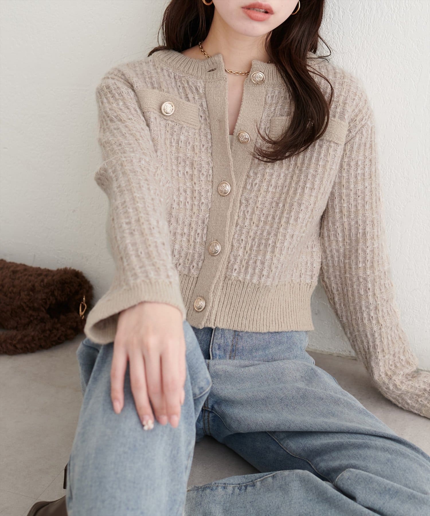 natural couture(ナチュラルクチュール) 【WEB限定】ツイード風カーディガン