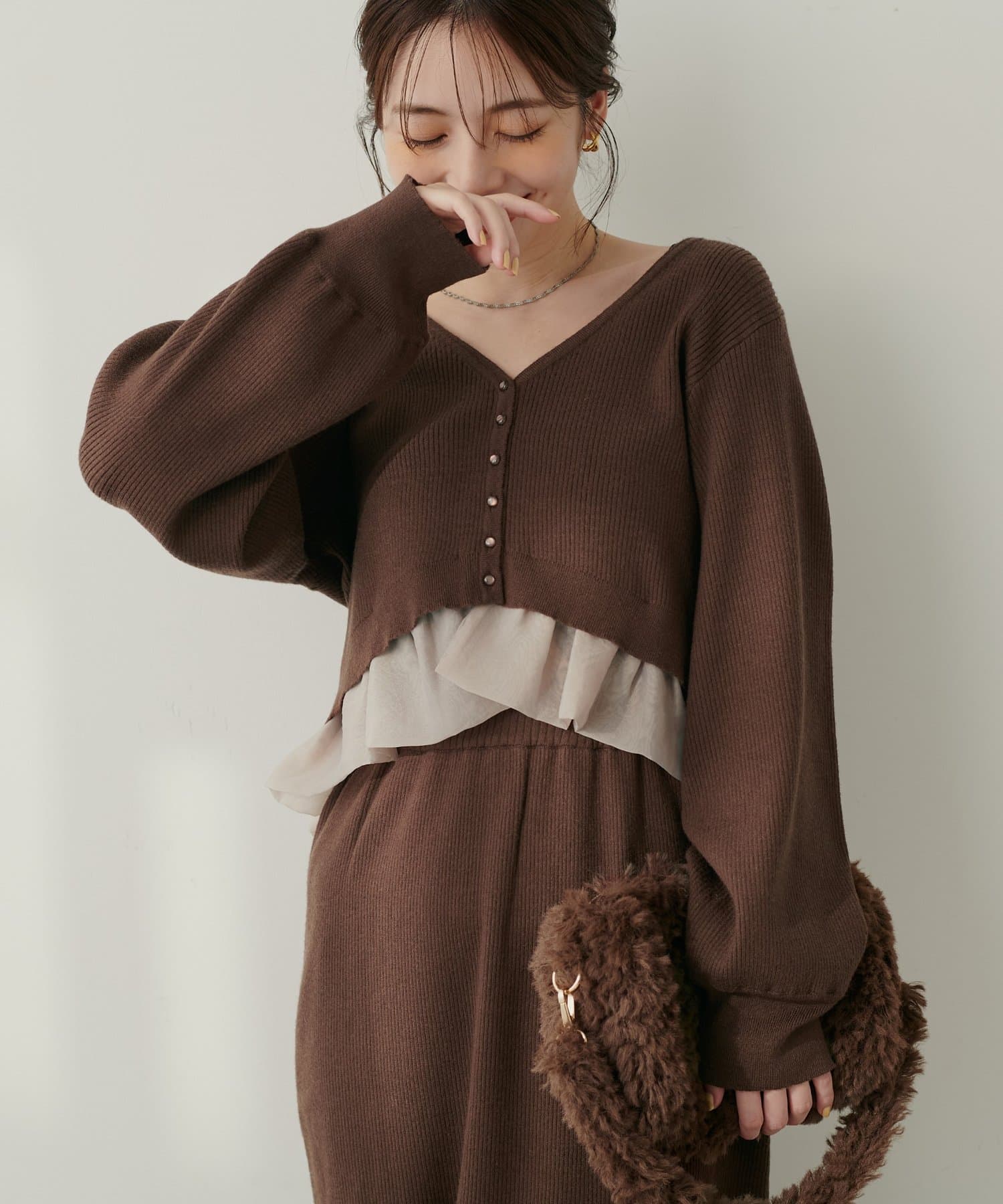 natural couture(ナチュラルクチュール) 【WEB限定】裾フリル取り外しカーデ