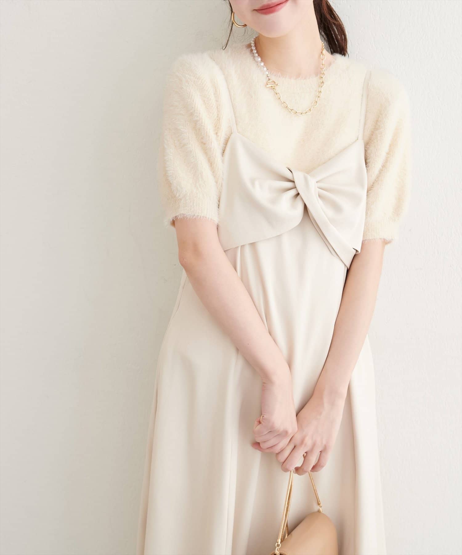 natural couture(ナチュラルクチュール) フェザーヤーン半袖ニットプルオーバー