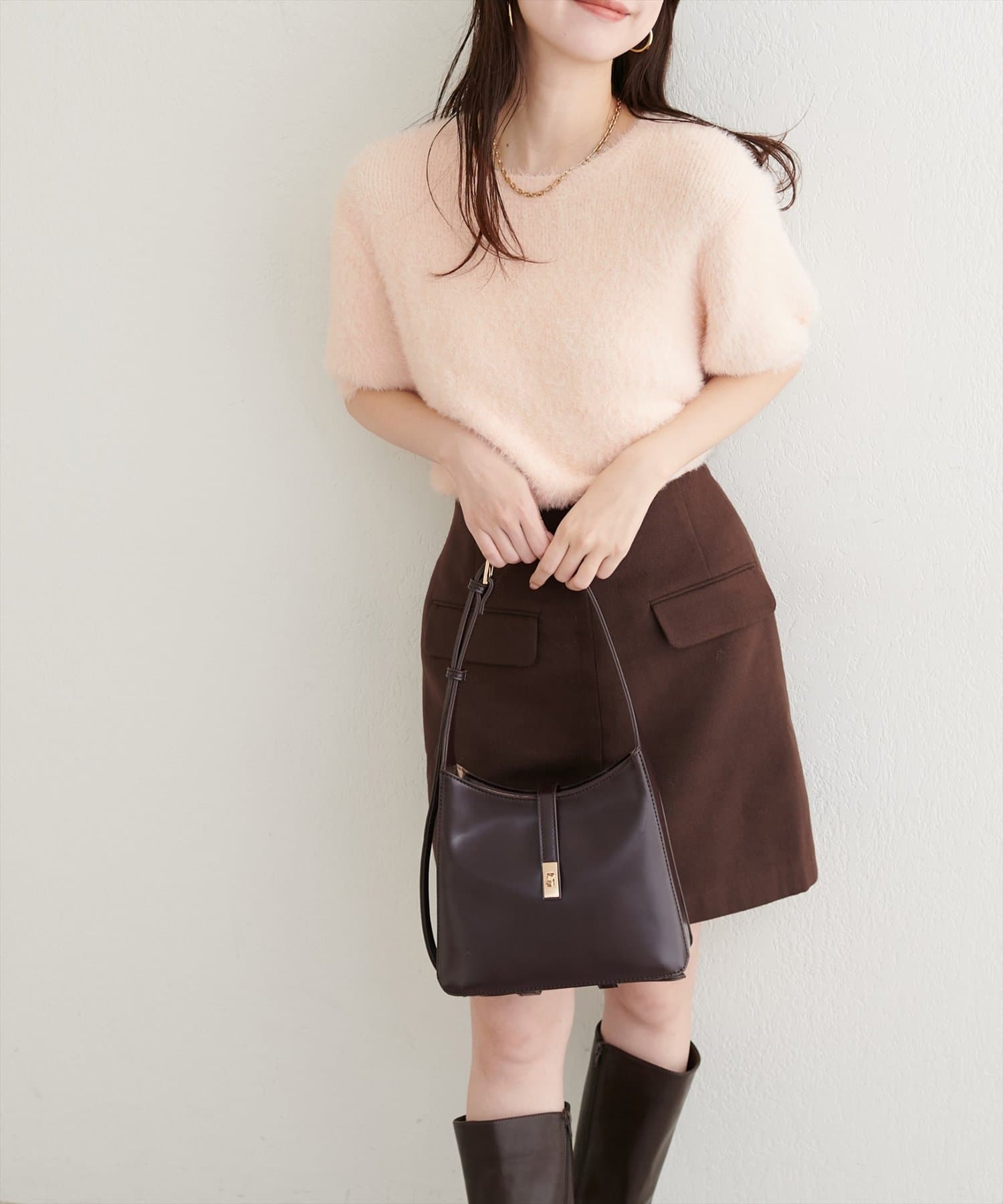 natural couture(ナチュラルクチュール) フェザーヤーン半袖ニットプルオーバー