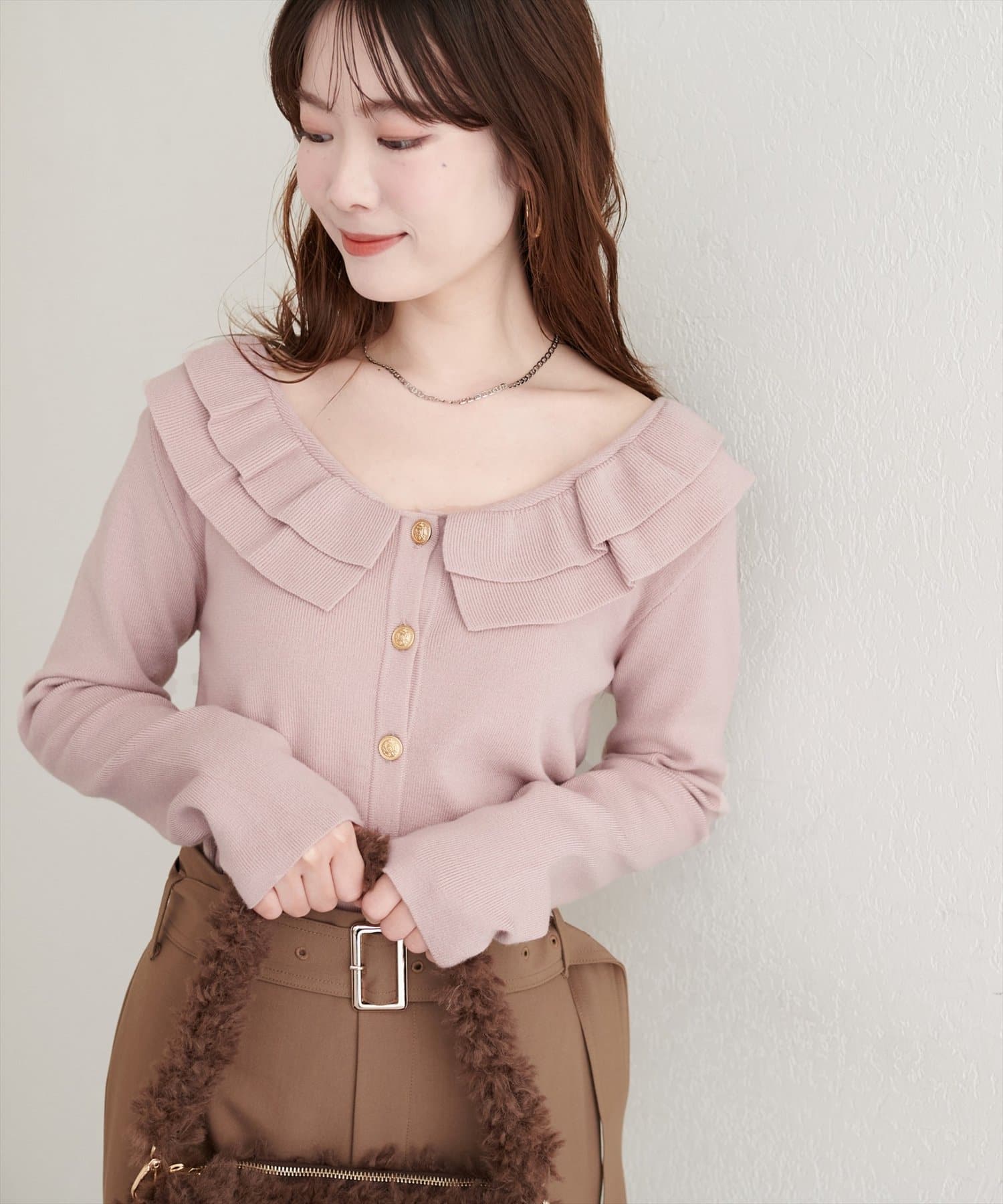 natural couture(ナチュラルクチュール) 【WEB限定】フリルカラーカーデ