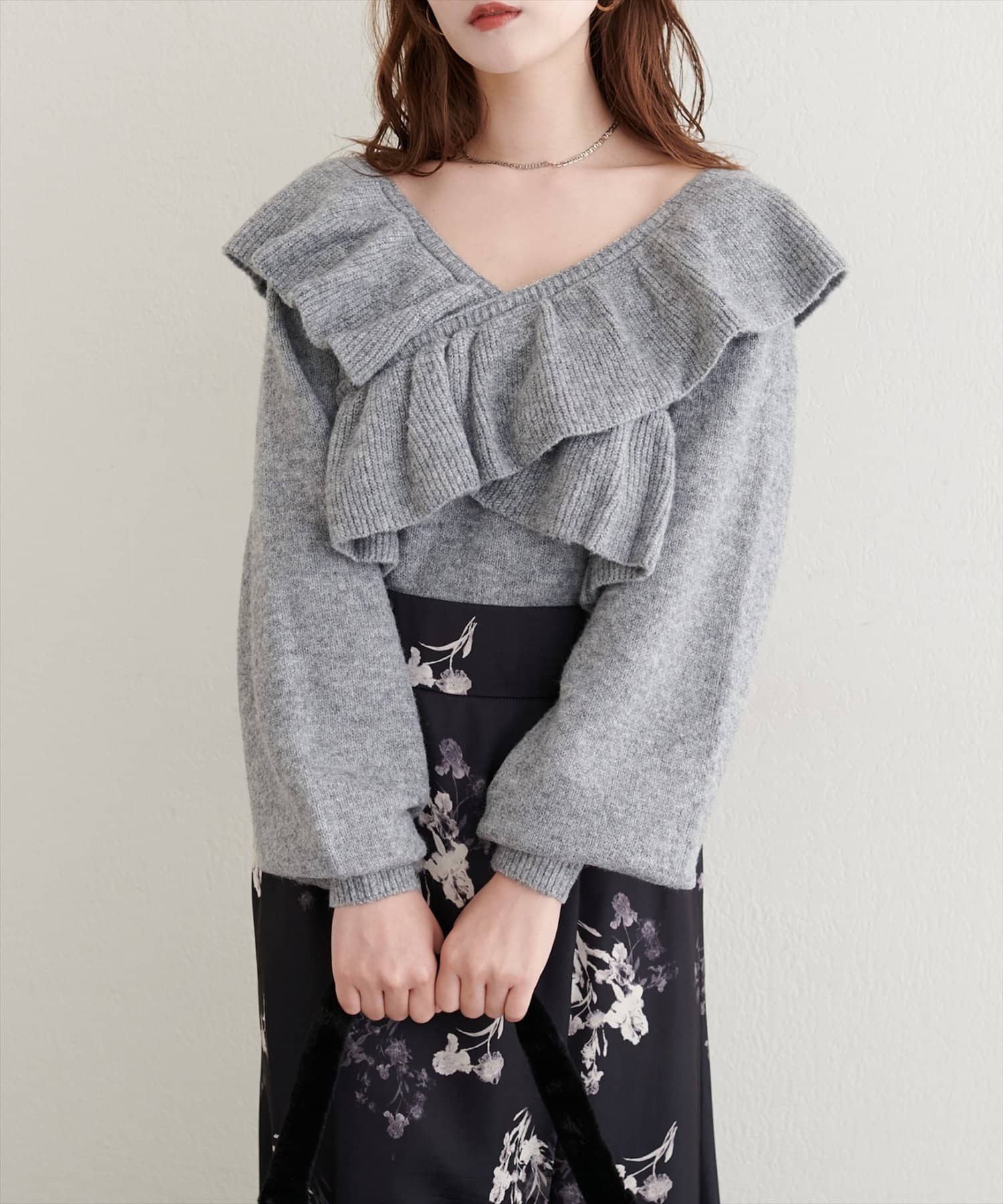 natural couture(ナチュラルクチュール) 【WEB限定】クロスフリルニット