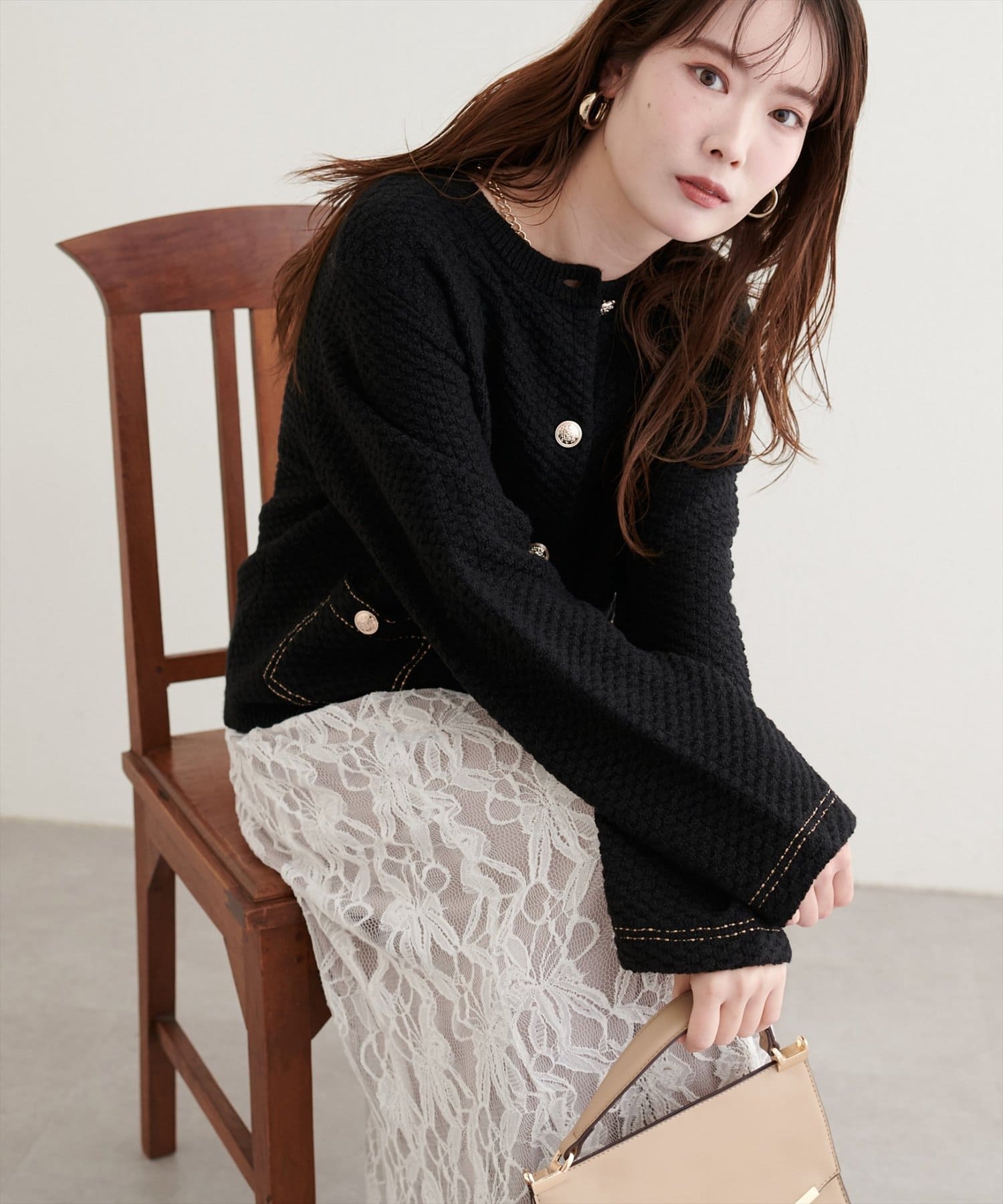 natural couture(ナチュラルクチュール) 配色ステッチ入りニットジャケット