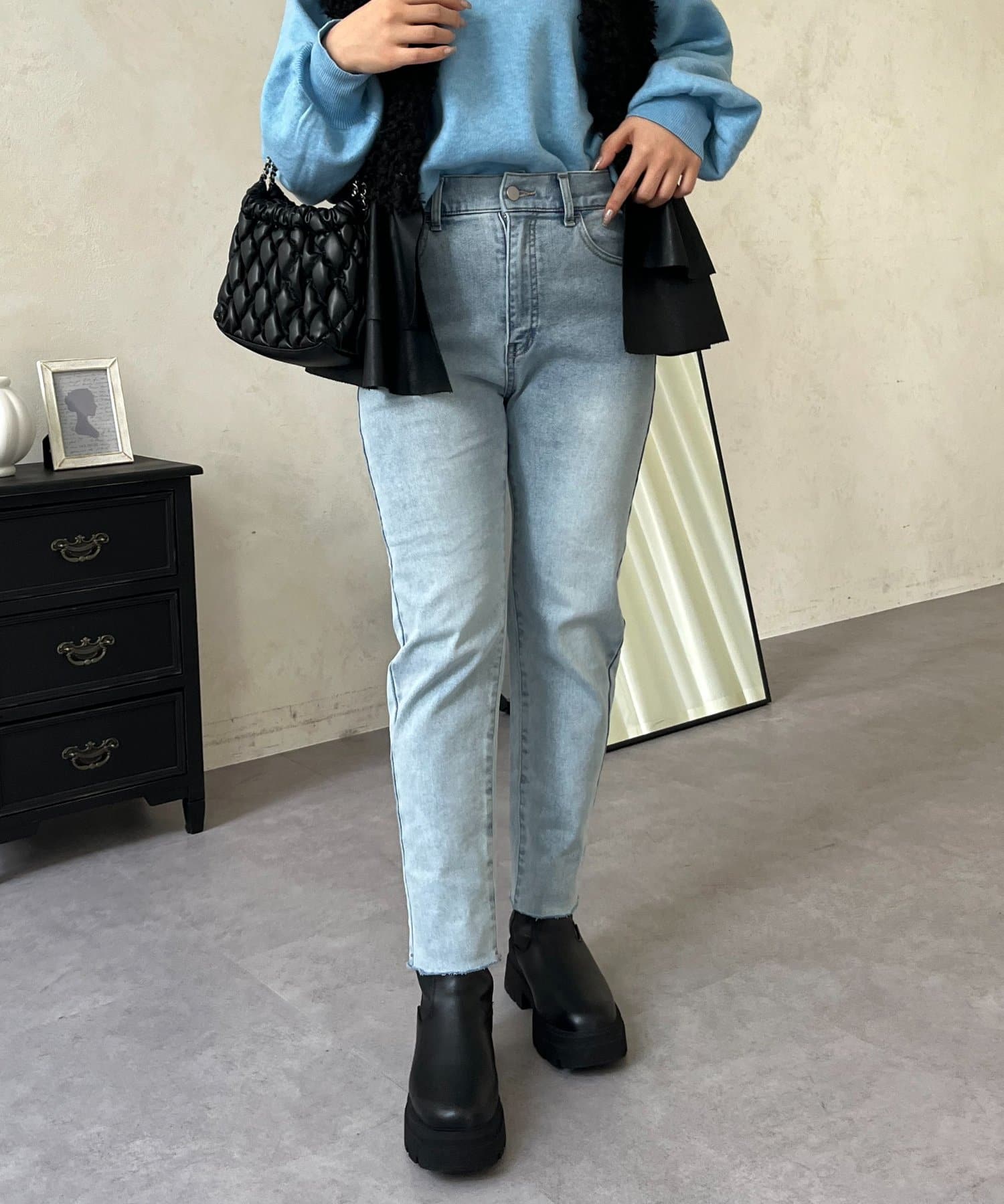 prose verse(プロズヴェール) 【MOMO】裏微起毛ストレッチテーパードデニム