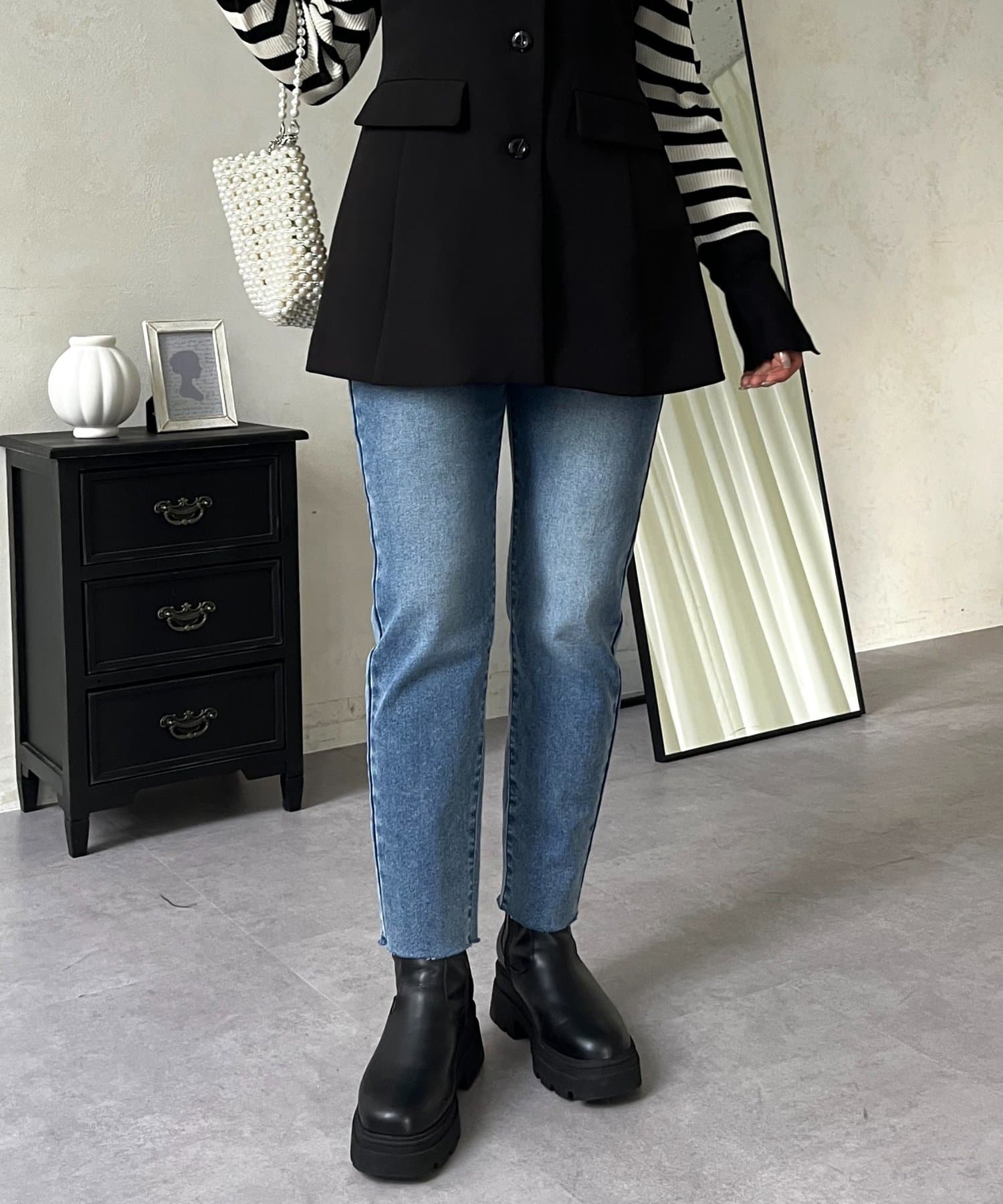 prose verse(プロズヴェール) 【MOMO】裏微起毛ストレッチテーパードデニム