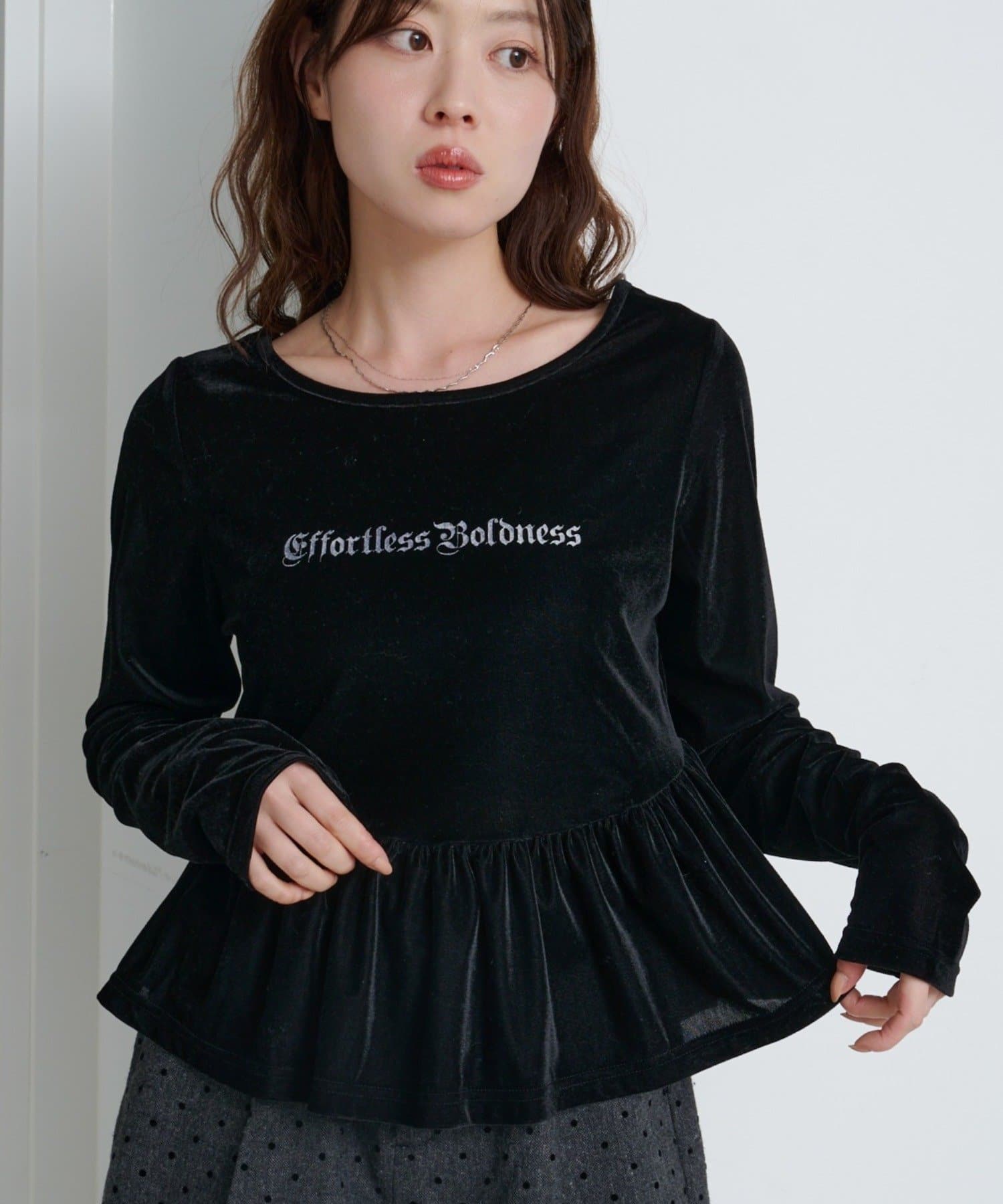 Kastane(カスタネ) ロゴペプラムベロアトップス