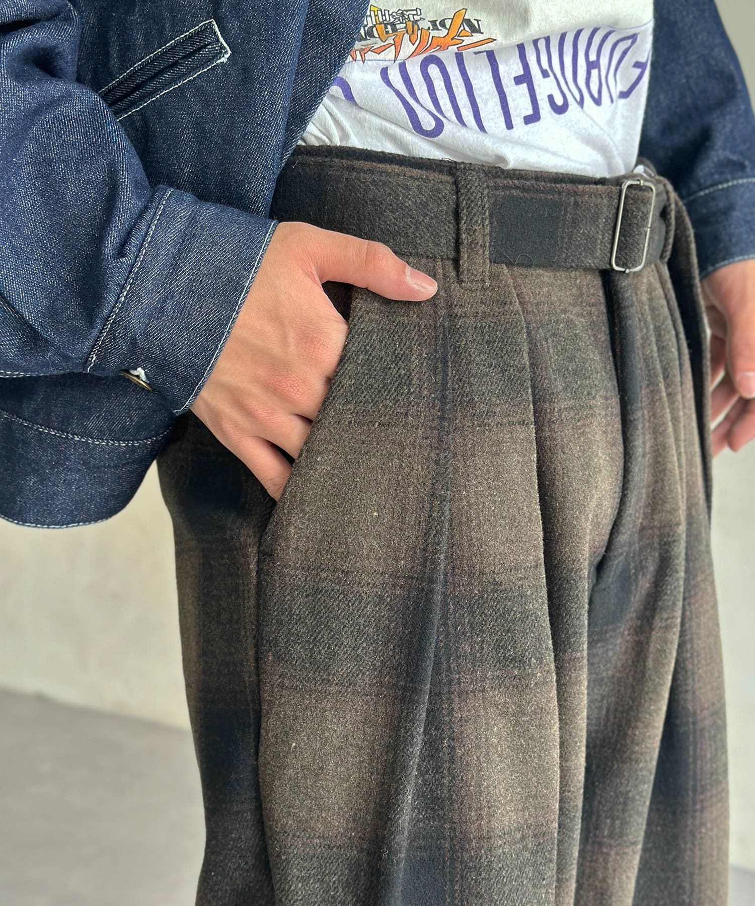 CPCM(シーピーシーエム) フェイクウールベルテッドスラックス