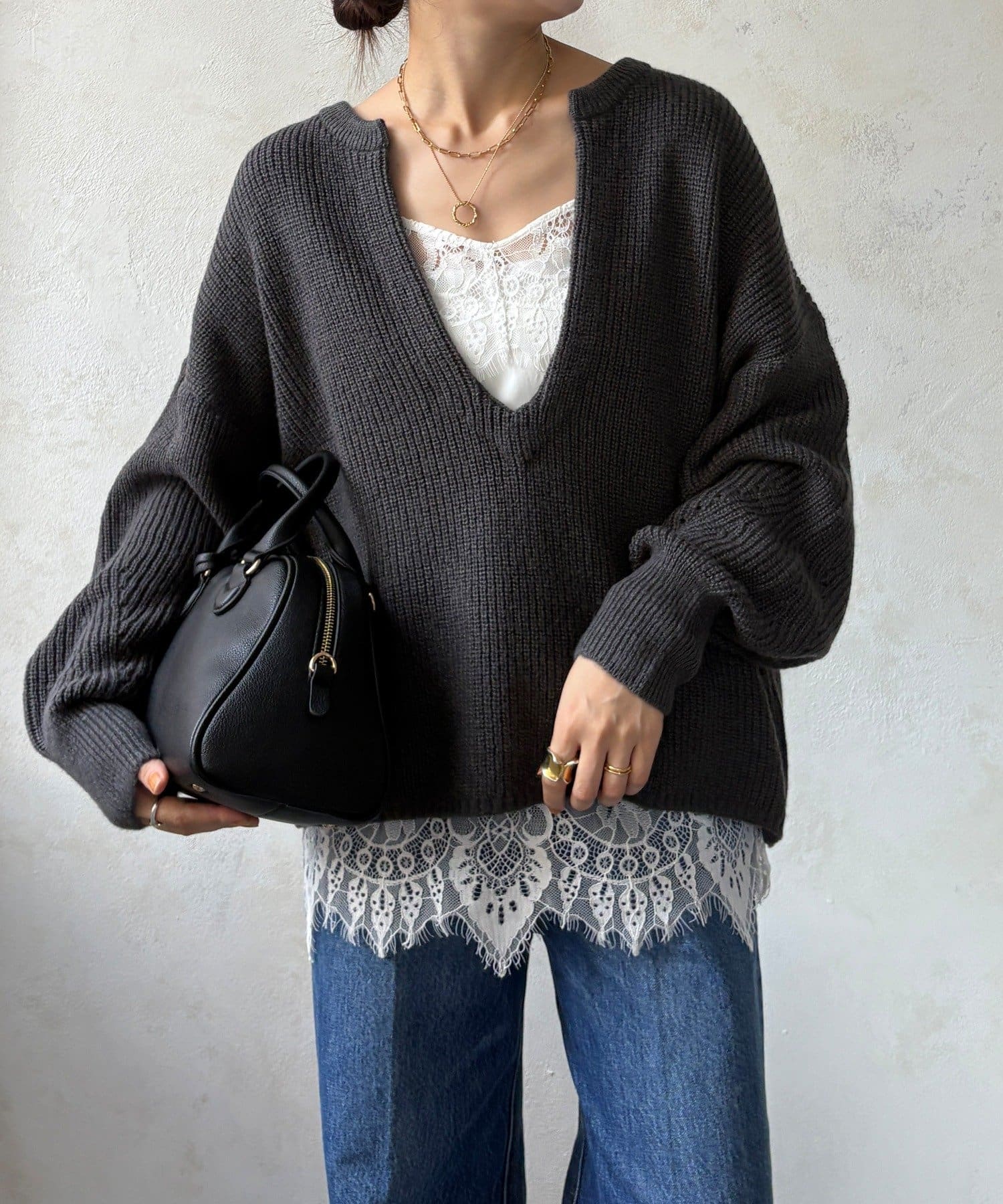 DOUDOU(ドゥドゥ) ウール混スキッパープルオーバー