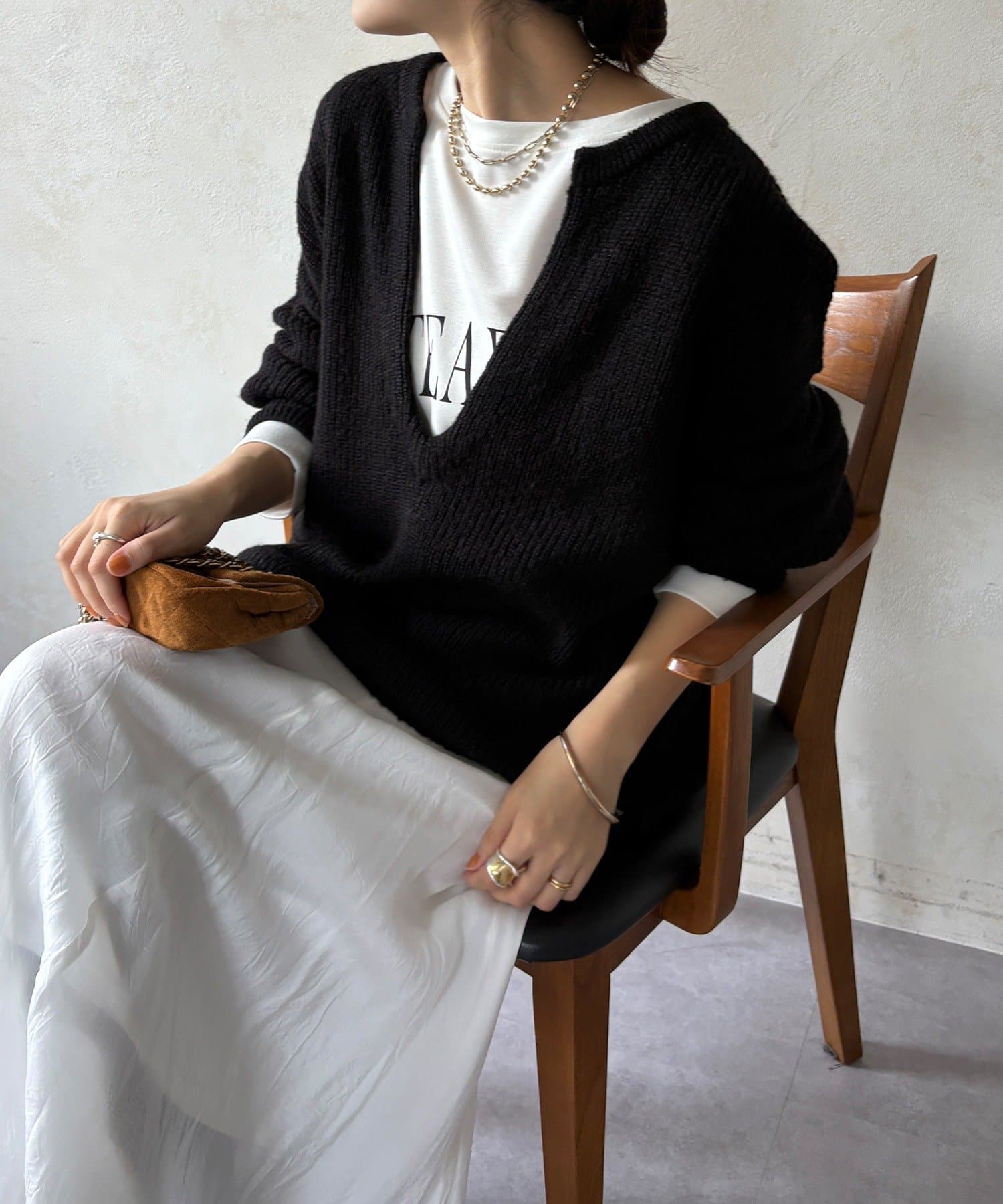 DOUDOU(ドゥドゥ) ウール混スキッパープルオーバー