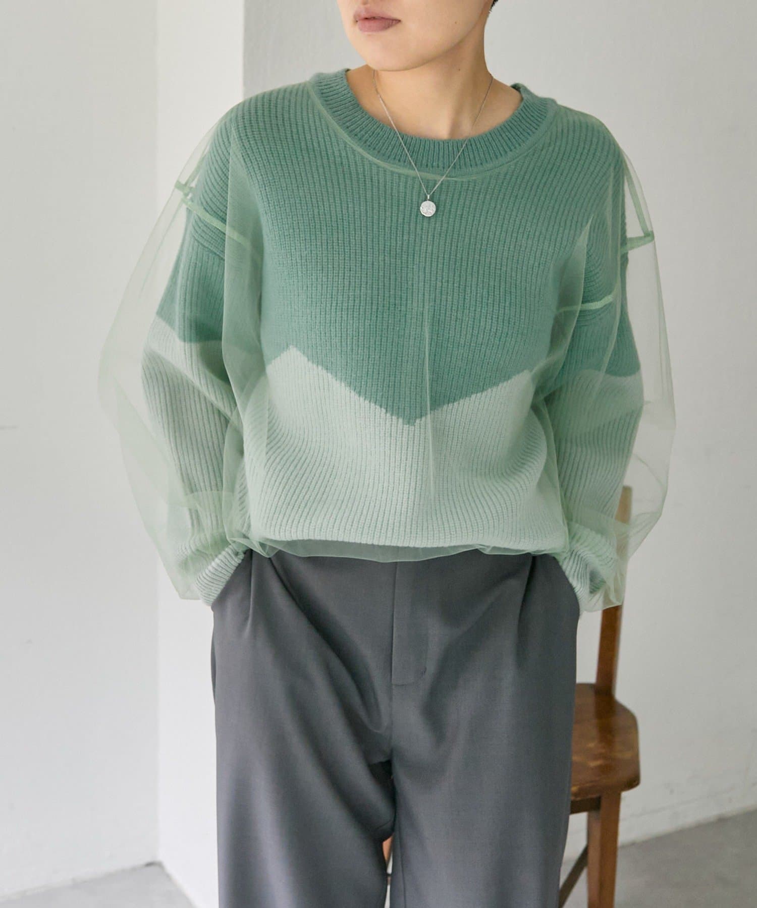 ear PAPILLONNER(イア パピヨネ) 《レイヤード風デザイン》バイカラーシアーニット【SUM1 STYLE(スミスタイル)】