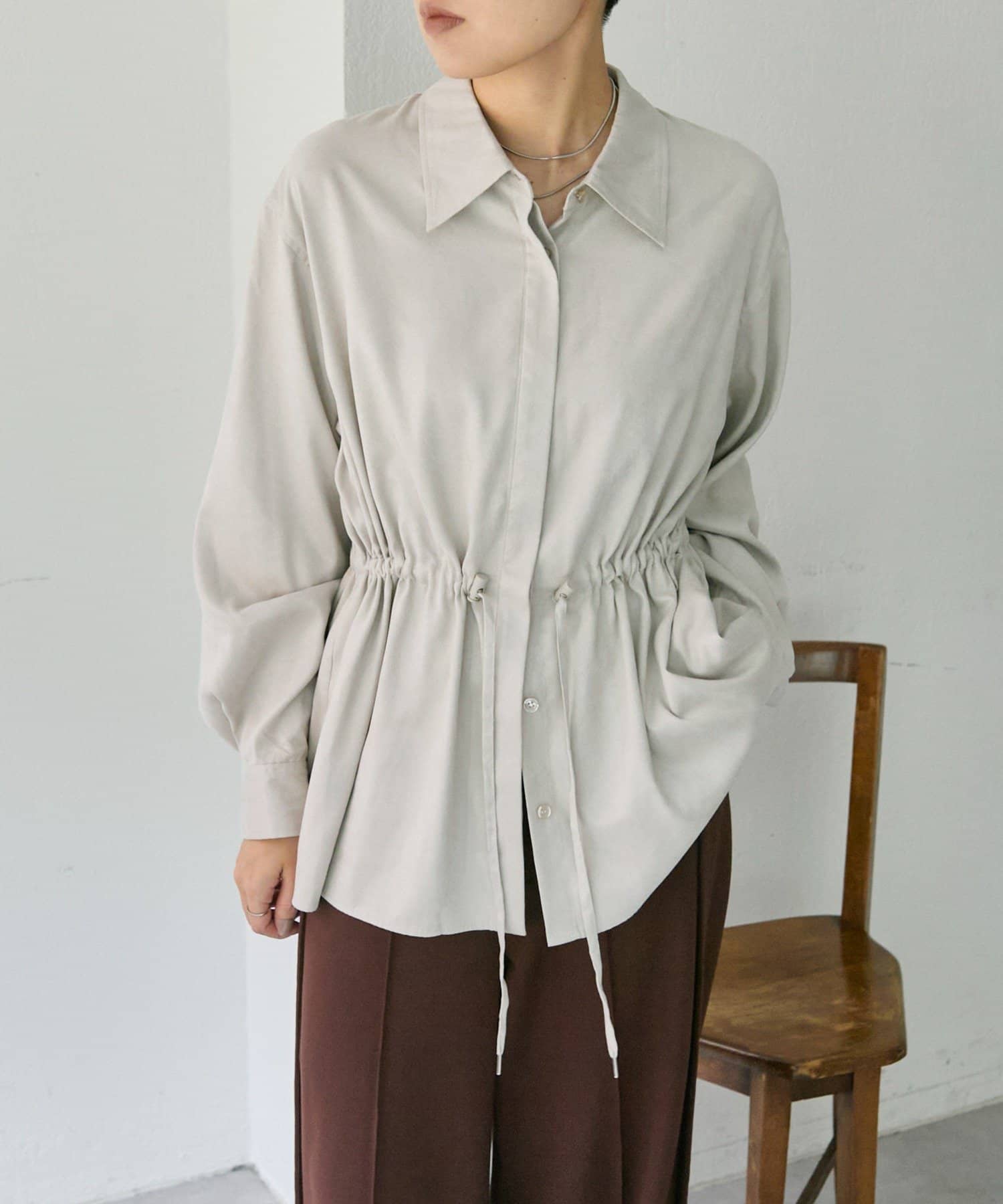 ear PAPILLONNER(イア パピヨネ) 《ドロスト付き/シルエットチェンジ可》スエードドロストチュニック/スエードシャツ【SUM1 STYLE(スミスタイル)】