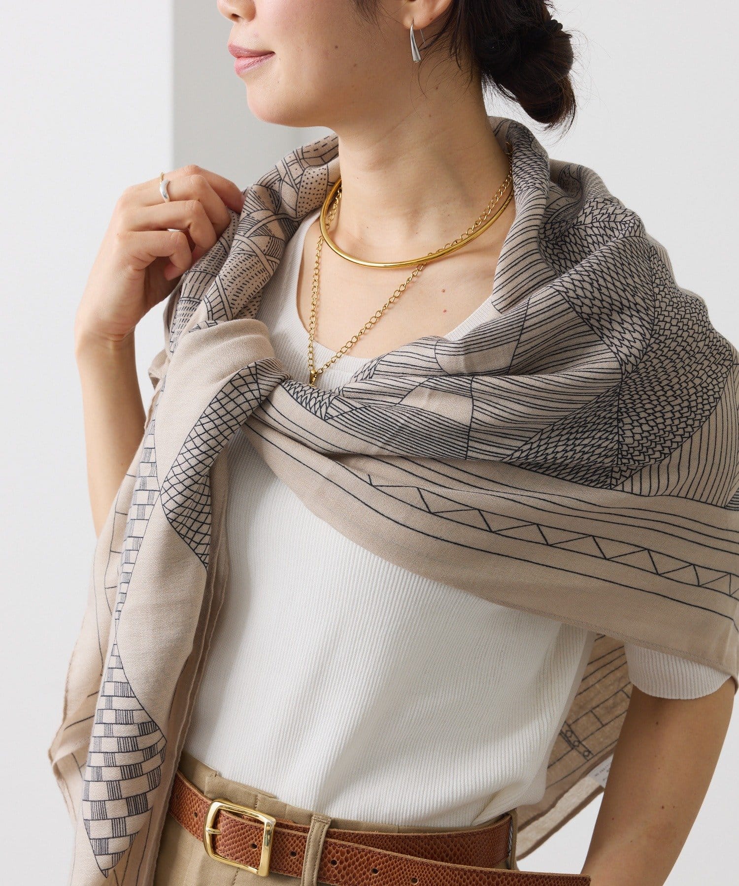 RIVE DROITE(リヴドロワ) 【デイリーに活躍/大判130×130】ダイヤホース柄大判スカーフ