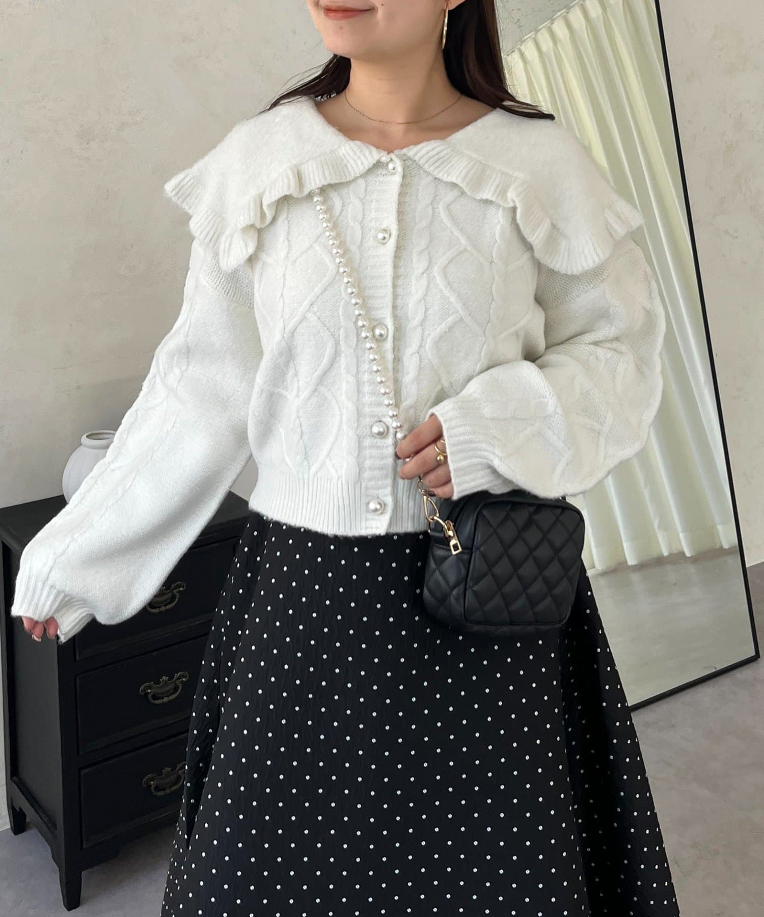 prose verse(プロズヴェール) ビッグカラーハート柄ケーブルニットカーデ