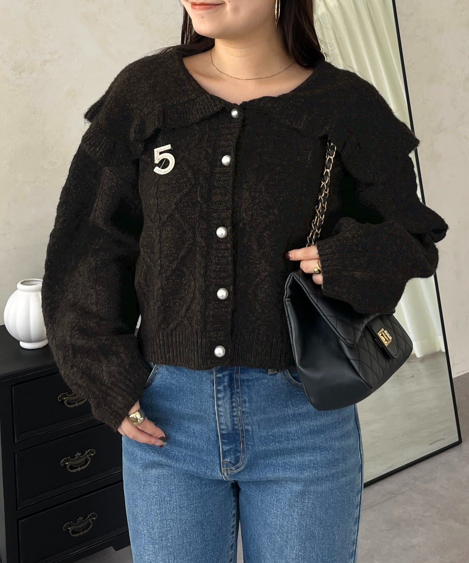 prose verse(プロズヴェール) ビッグカラーハート柄ケーブルニットカーデ