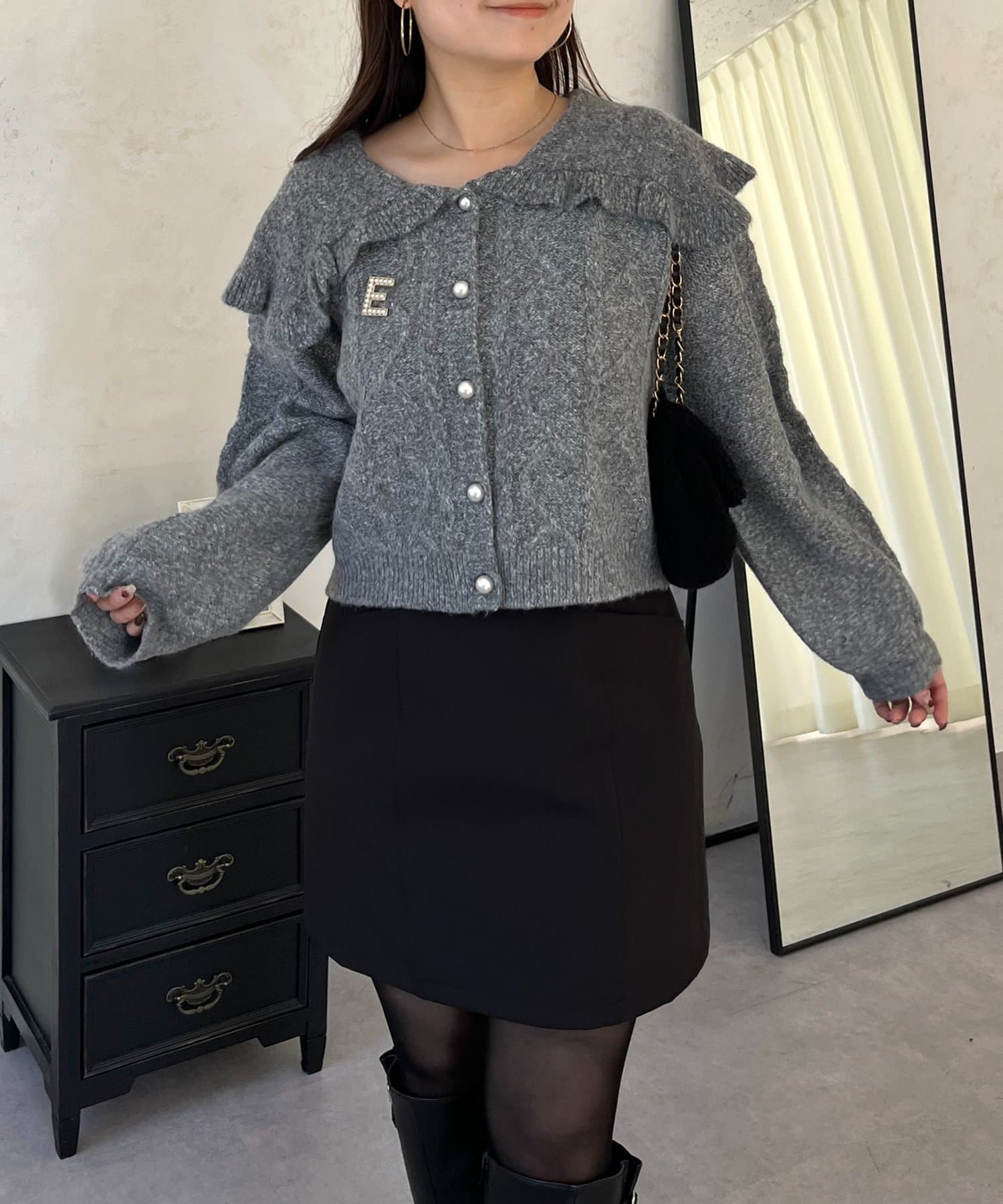 prose verse(プロズヴェール) ビッグカラーハート柄ケーブルニットカーデ