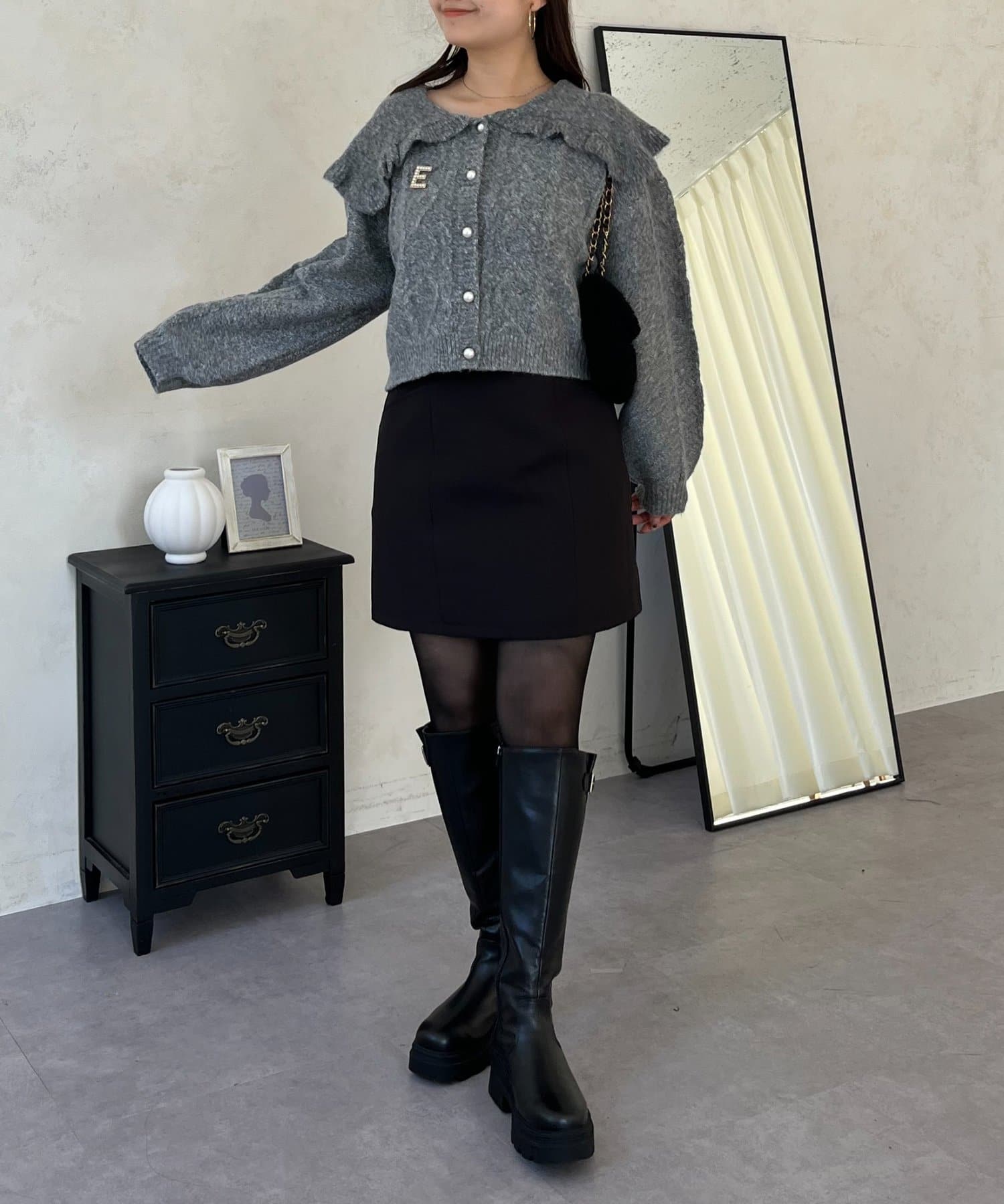 prose verse(プロズヴェール) ビッグカラーハート柄ケーブルニットカーデ