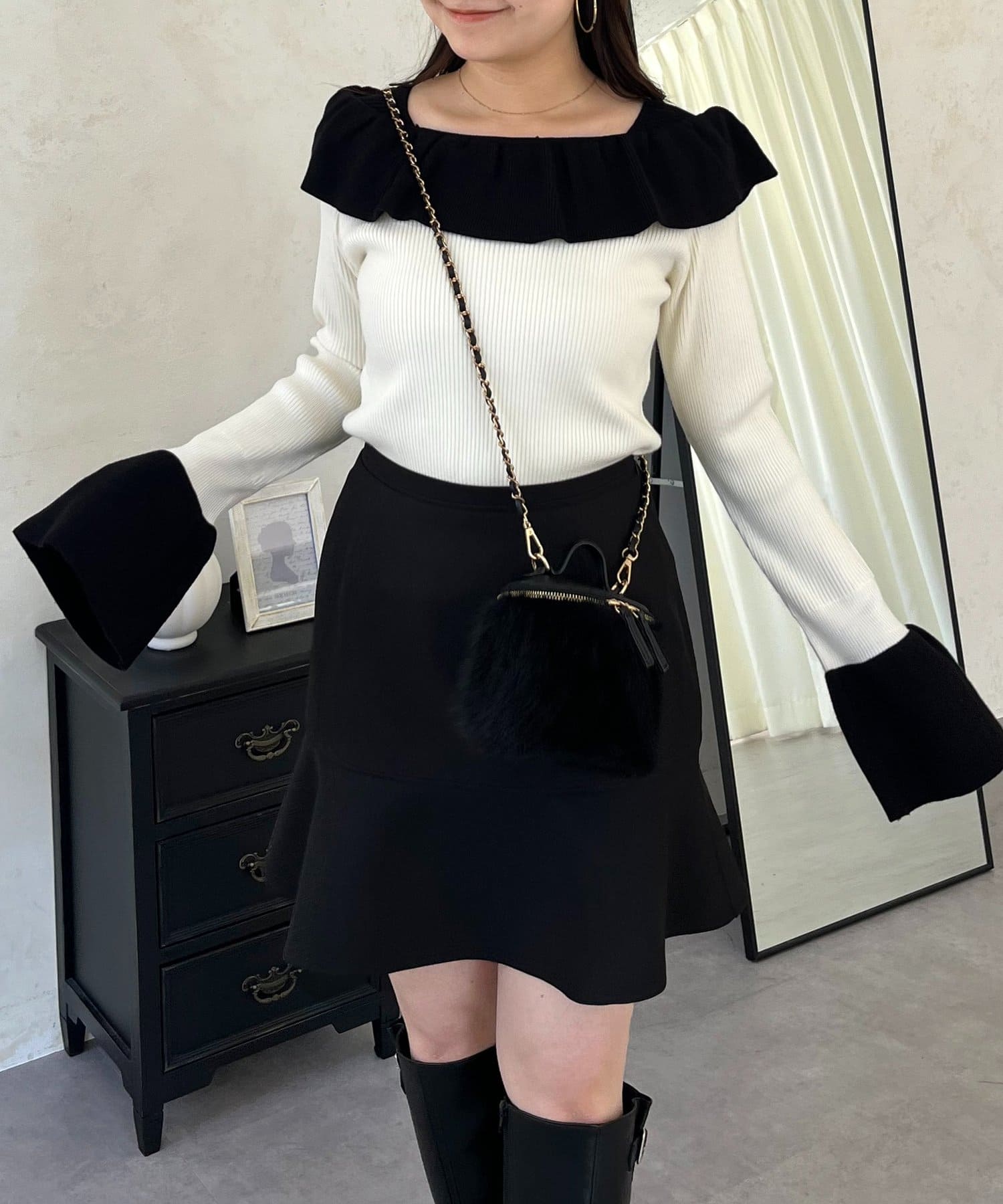 prose verse(プロズヴェール) オフショルライクフリルリブニット