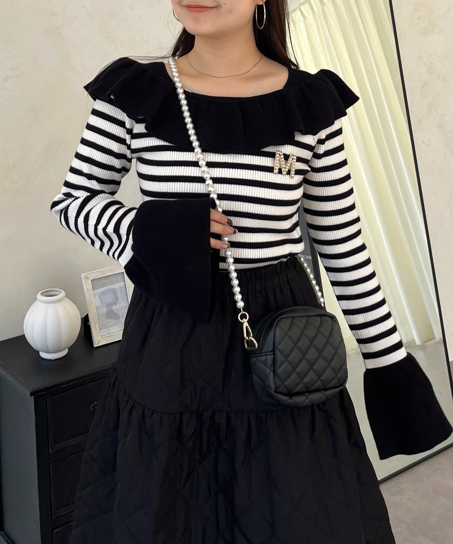 prose verse(プロズヴェール) オフショルライクフリルリブニット