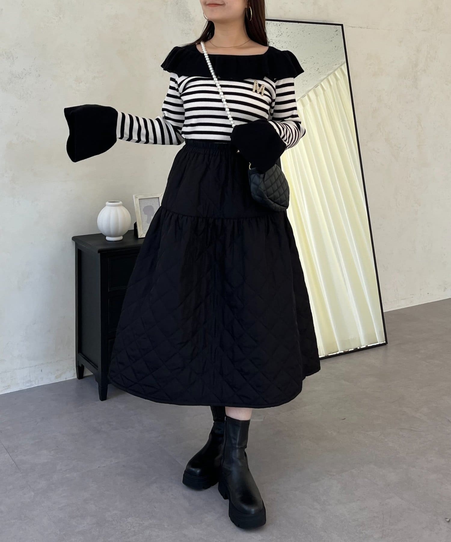 prose verse(プロズヴェール) オフショルライクフリルリブニット