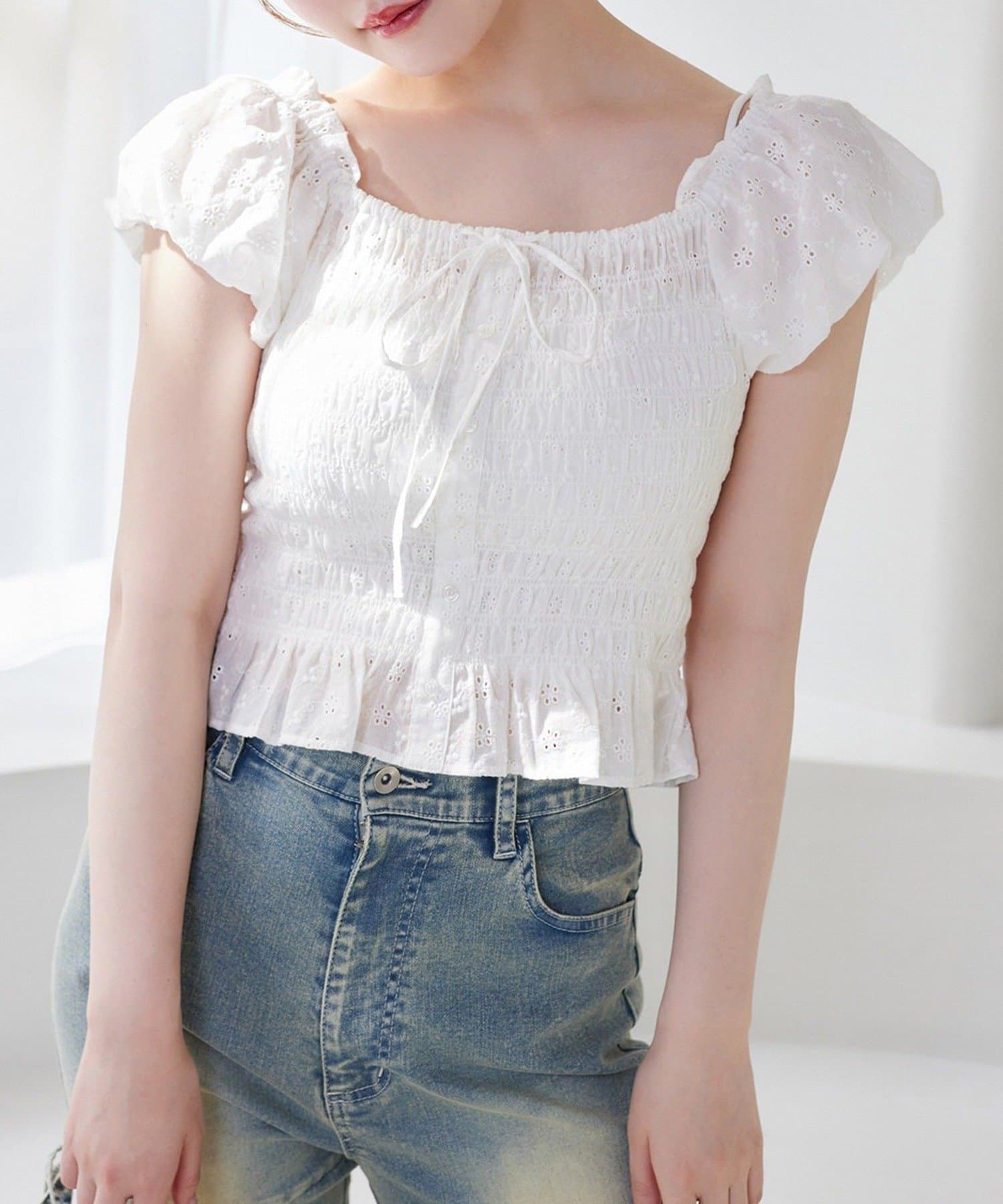 NICE CLAUP / OLIVE des OLIVE OUTLET(ナイスクラップ  / オリーブ デ オリーブ アウトレット) 【one after another】シャーリングブラウス