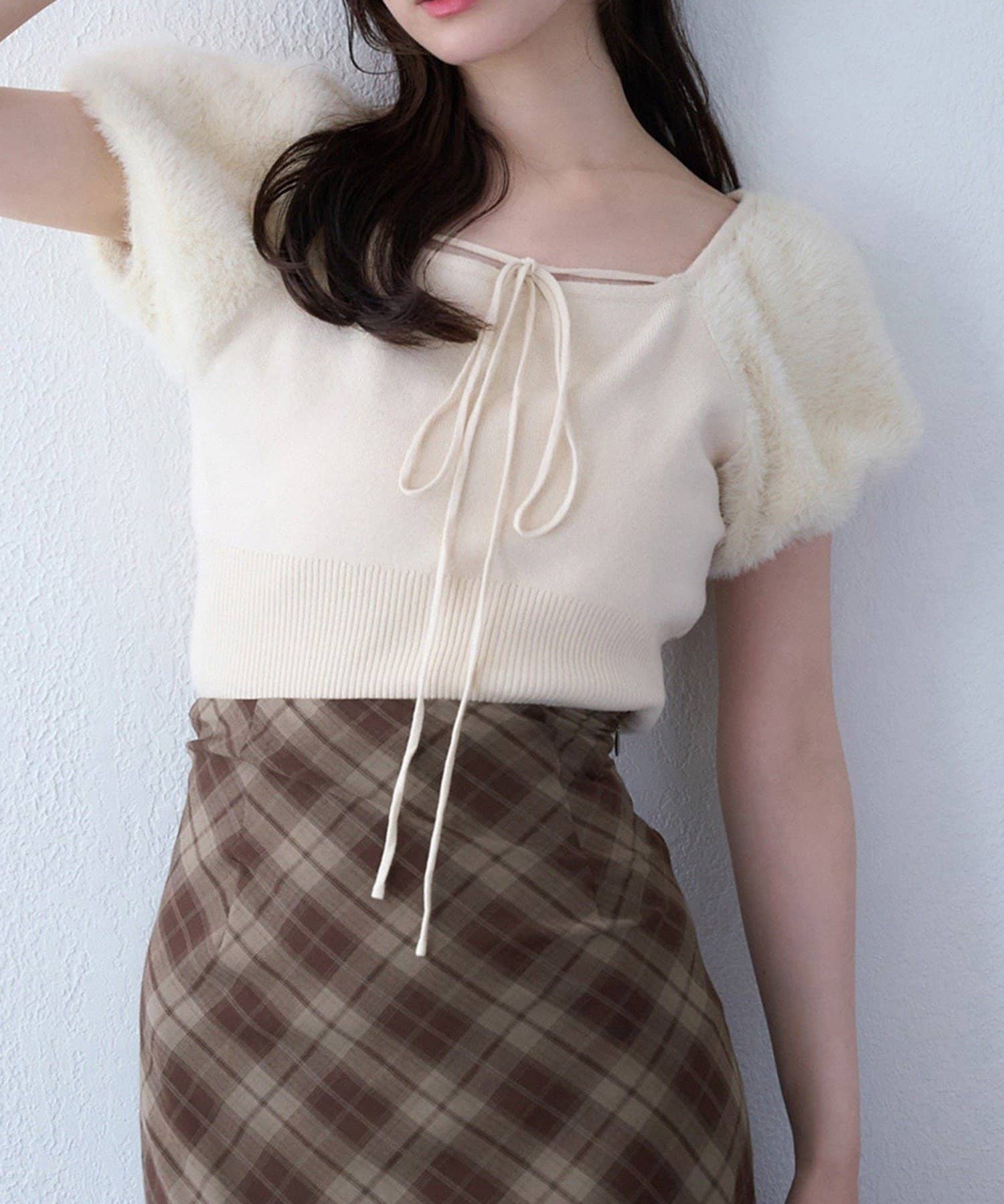 NICE CLAUP / OLIVE des OLIVE OUTLET(ナイスクラップ  / オリーブ デ オリーブ アウトレット) 【OLIVE des OLIVE】袖フェザーニット