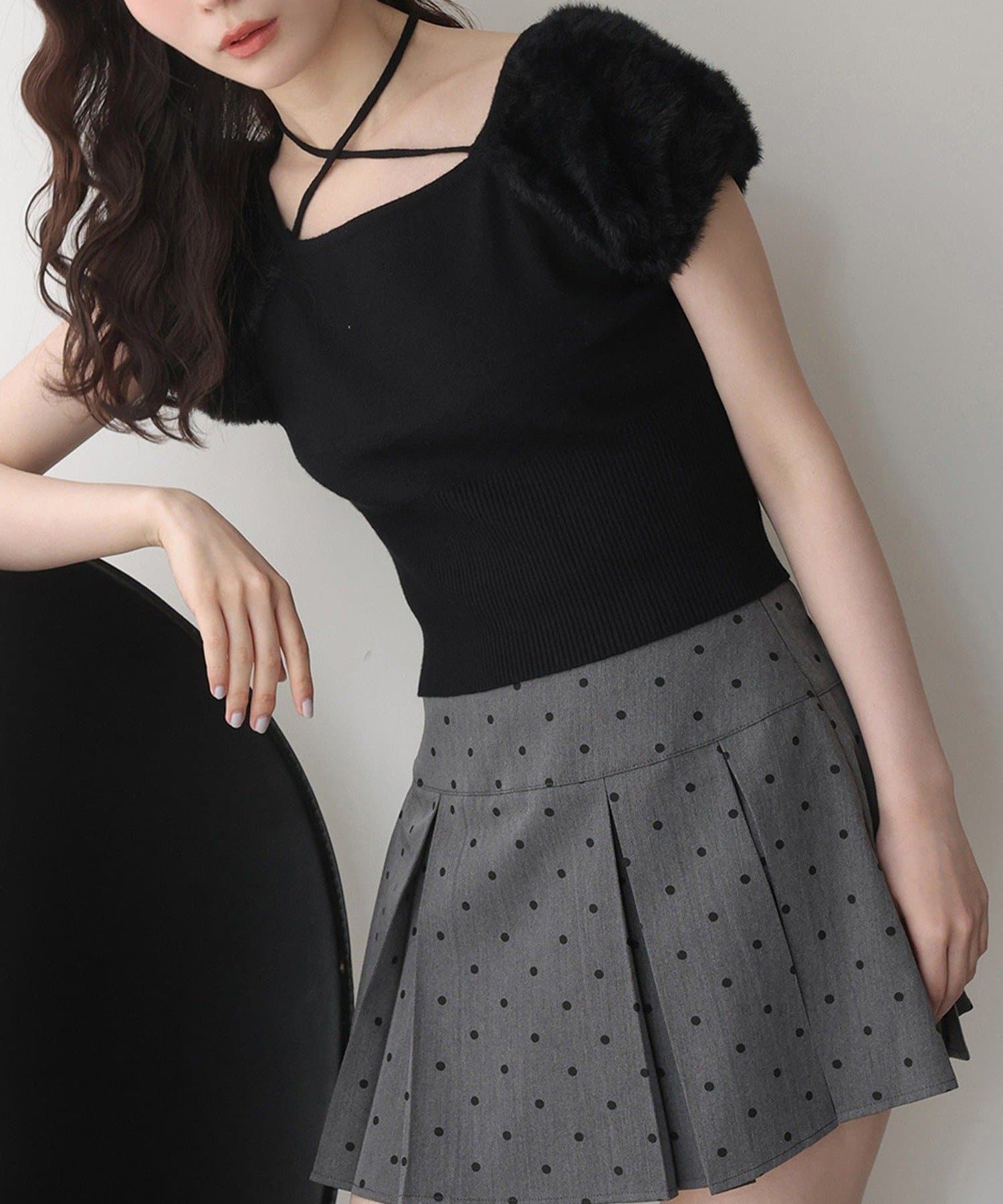 NICE CLAUP / OLIVE des OLIVE OUTLET(ナイスクラップ  / オリーブ デ オリーブ アウトレット) 【OLIVE des OLIVE】袖フェザーニット