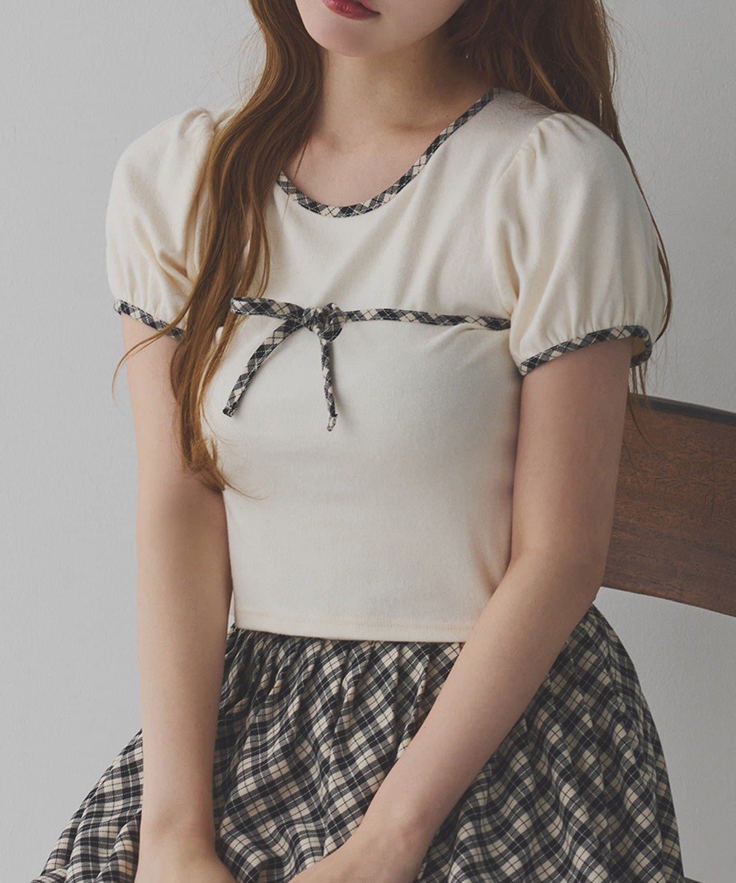 NICE CLAUP / OLIVE des OLIVE OUTLET(ナイスクラップ  / オリーブ デ オリーブ アウトレット) 【one after another】配色リボンT