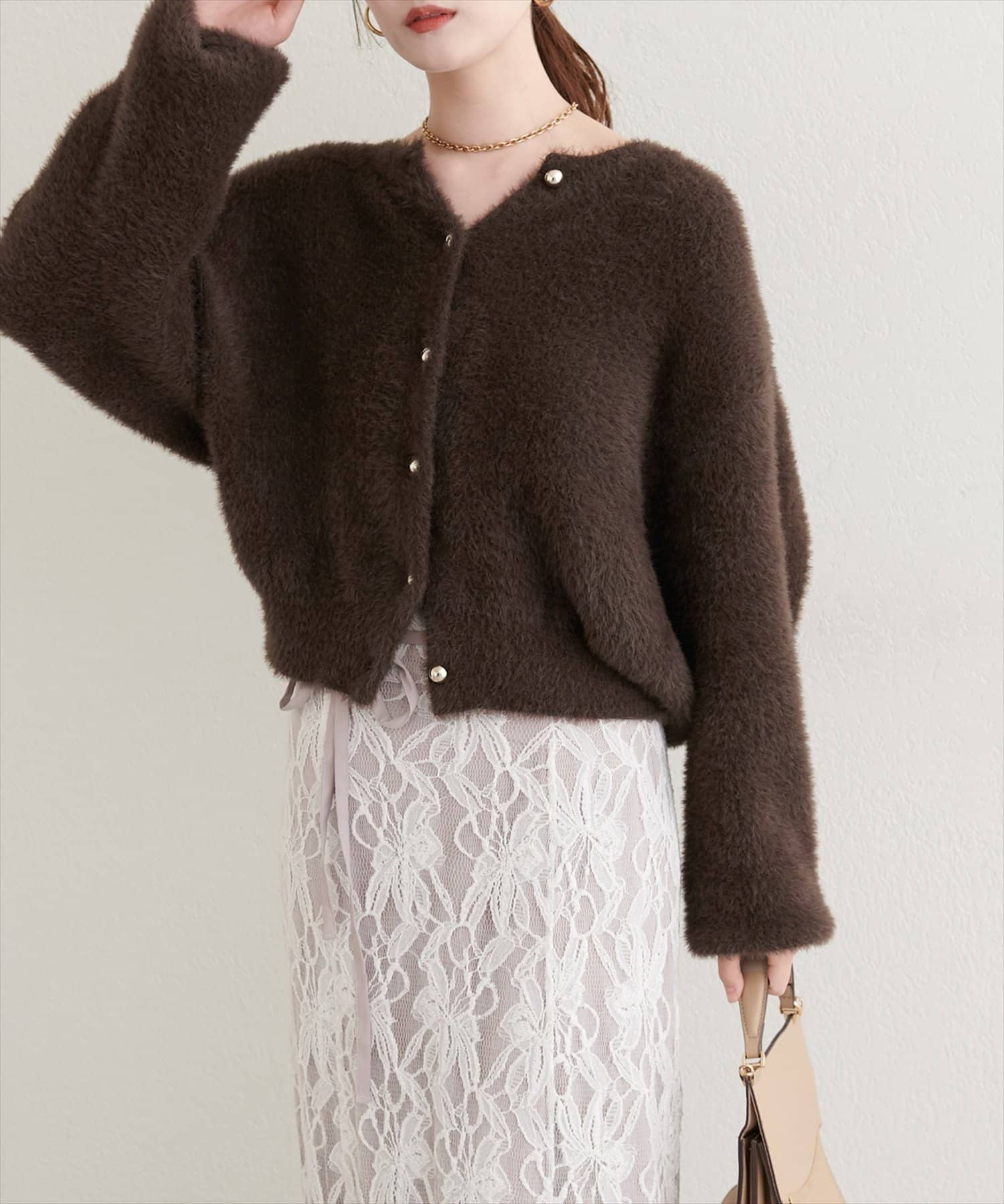 natural couture(ナチュラルクチュール) フェザーヤーンニットカーディガン