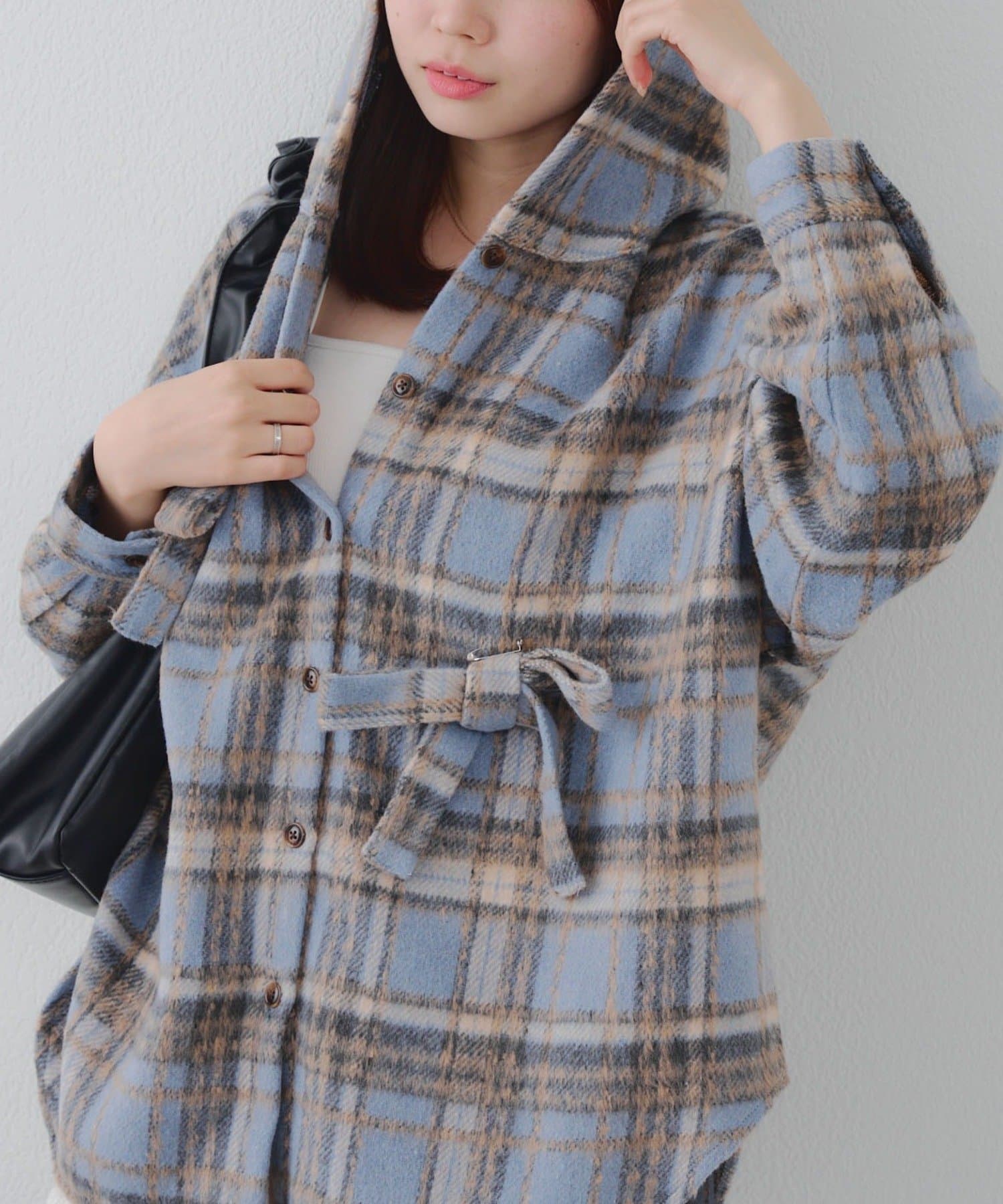 NICE CLAUP / OLIVE des OLIVE OUTLET(ナイスクラップ  / オリーブ デ オリーブ アウトレット) 【RMAF】リボン付チェックフードシャツ