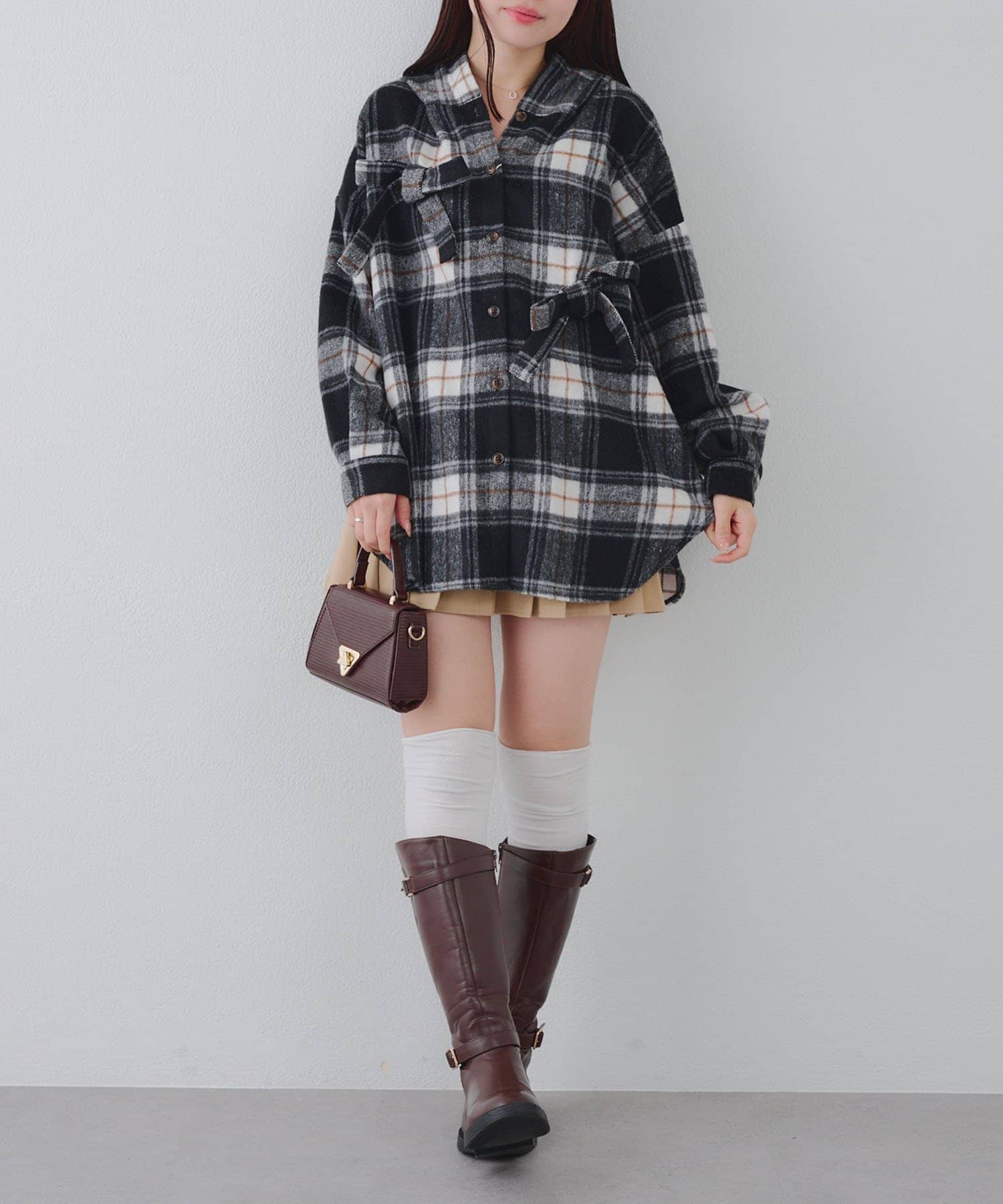 NICE CLAUP / OLIVE des OLIVE OUTLET(ナイスクラップ  / オリーブ デ オリーブ アウトレット) 【RMAF】リボン付チェックフードシャツ