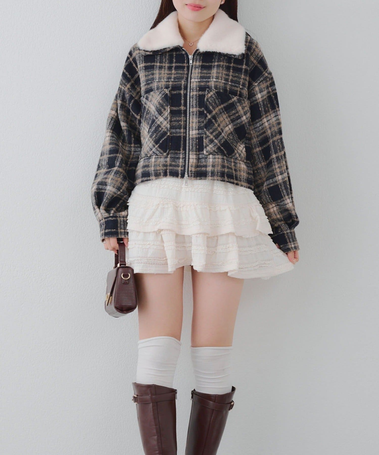 NICE CLAUP / OLIVE des OLIVE OUTLET(ナイスクラップ  / オリーブ デ オリーブ アウトレット) 【RMAF】衿ファー付チャックショートジャケット