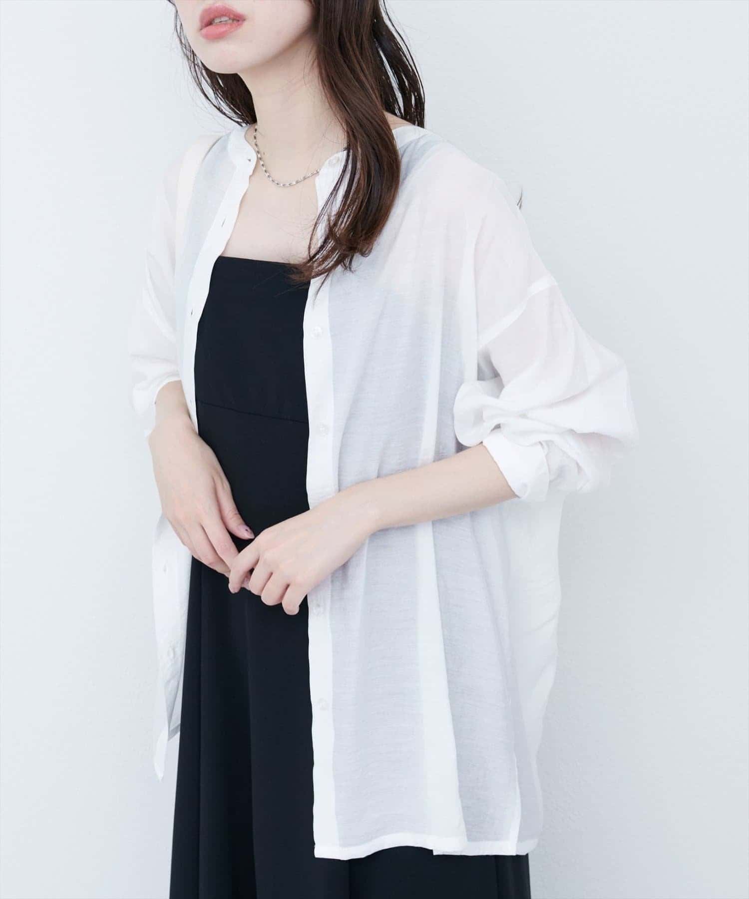 NICE CLAUP / OLIVE des OLIVE OUTLET(ナイスクラップ  / オリーブ デ オリーブ アウトレット) 【natural couture】バンドカラーサイドスリットシアーシャツ