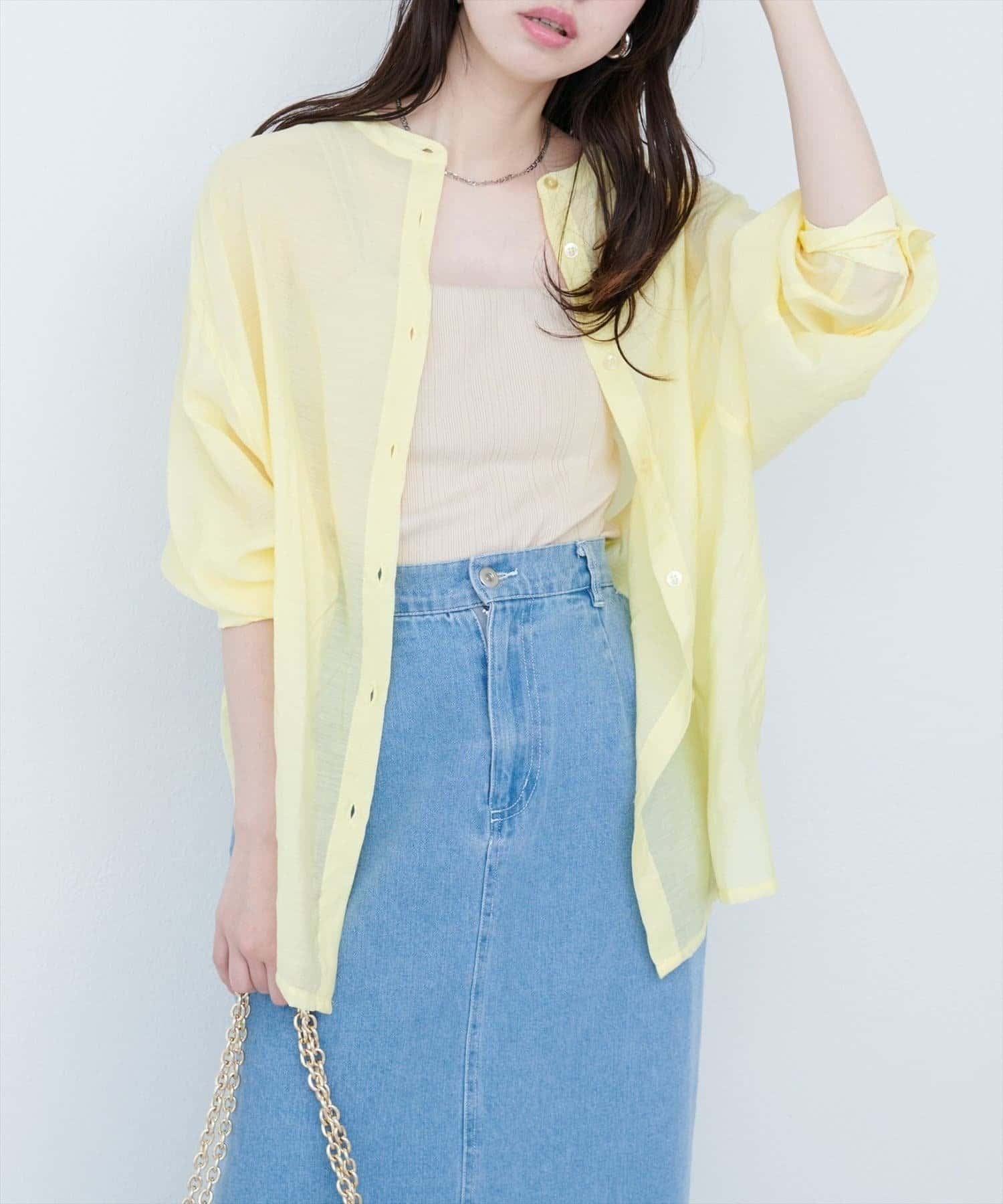 NICE CLAUP / OLIVE des OLIVE OUTLET(ナイスクラップ  / オリーブ デ オリーブ アウトレット) 【natural couture】バンドカラーサイドスリットシアーシャツ